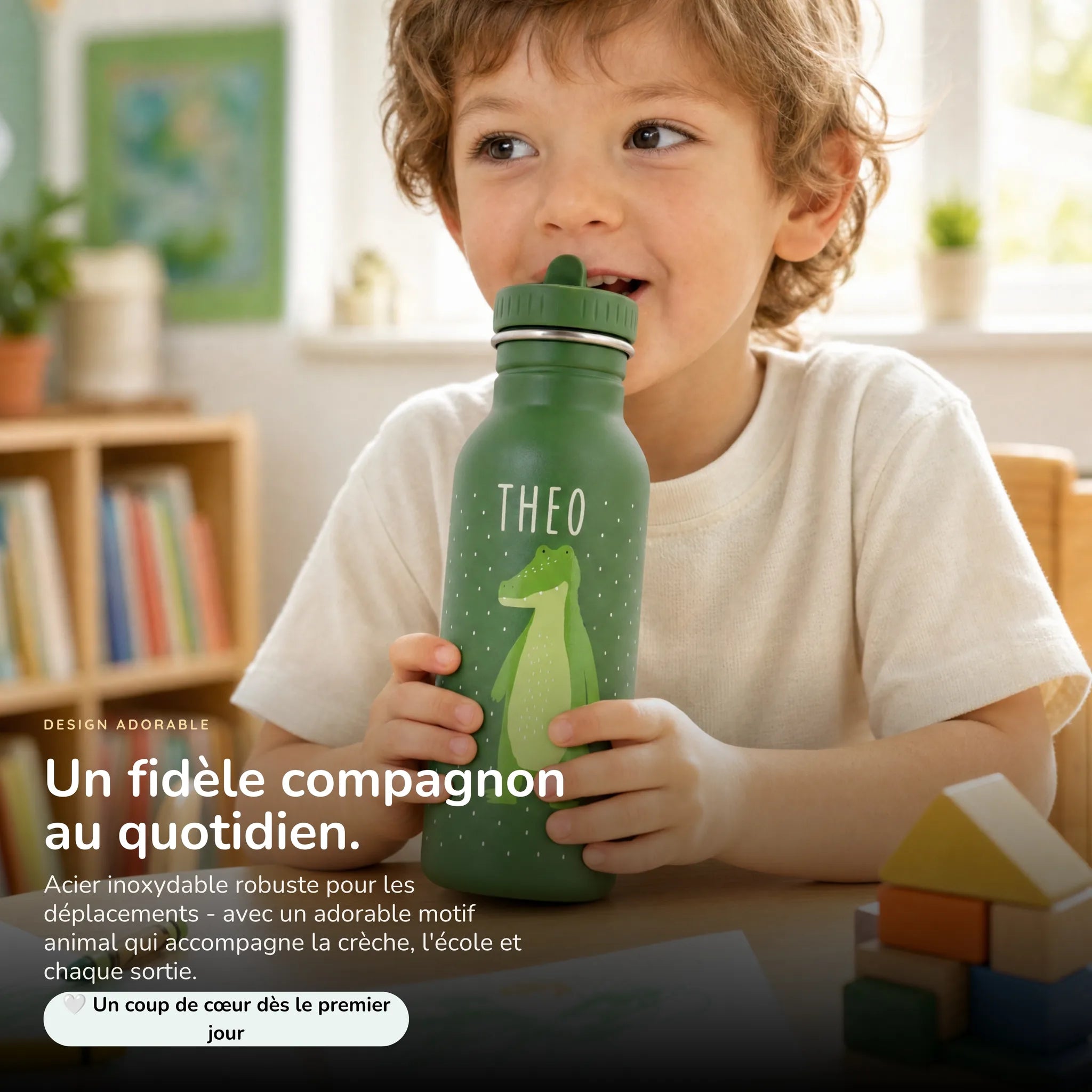 Gourde enfant 500 ml motif Crocodile, acier inoxydable personnalisé — Kidsmood