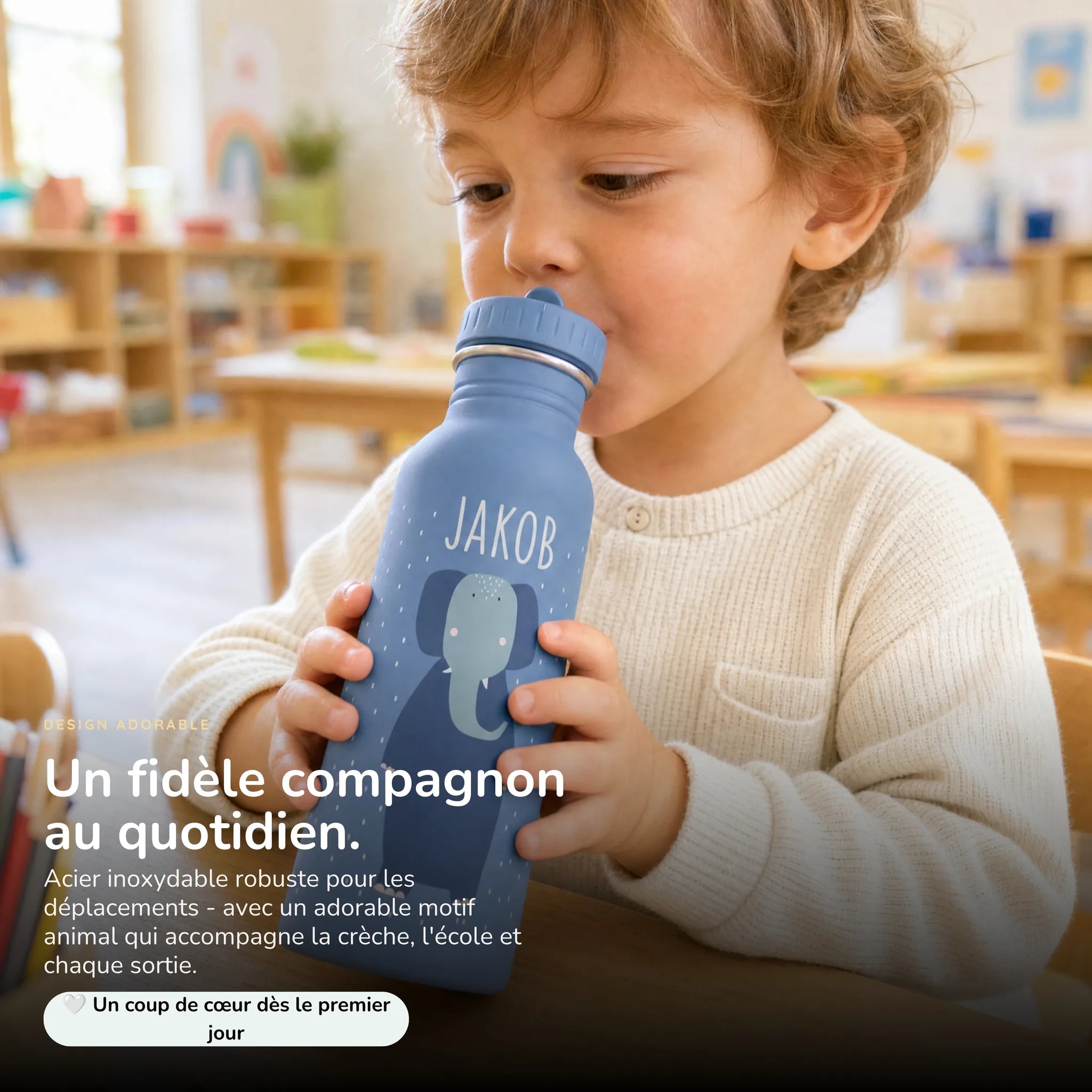 Gourde enfant 500 ml motif Éléphant, acier inoxydable personnalisé — Kidsmood