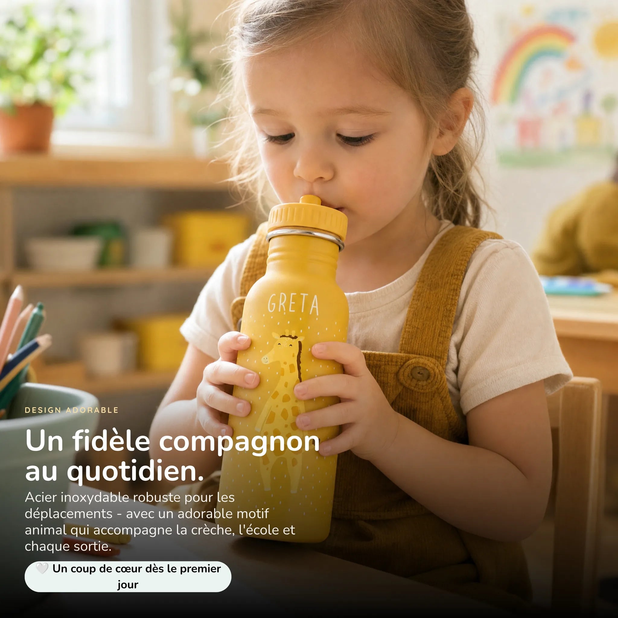 Gourde enfant 500 ml motif Girafe, acier inoxydable personnalisé — Kidsmood