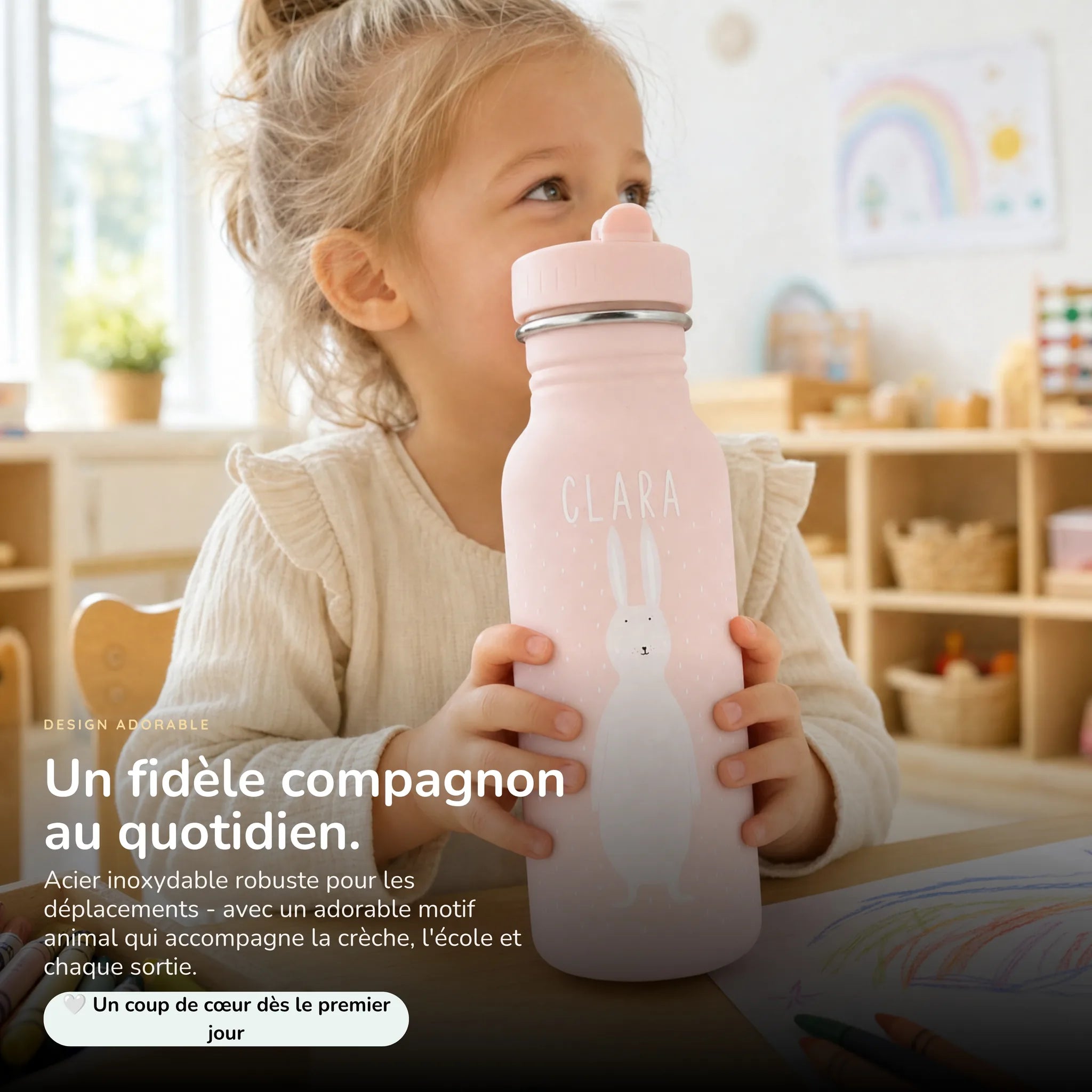 Gourde enfant 500 ml motif Lapin, acier inoxydable personnalisé — Kidsmood