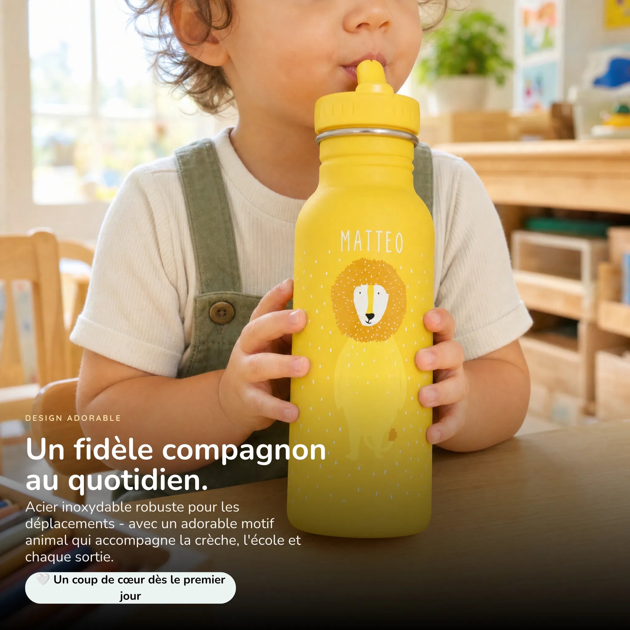 Gourde enfant 500 ml motif Lion, acier inoxydable personnalisé — Kidsmood