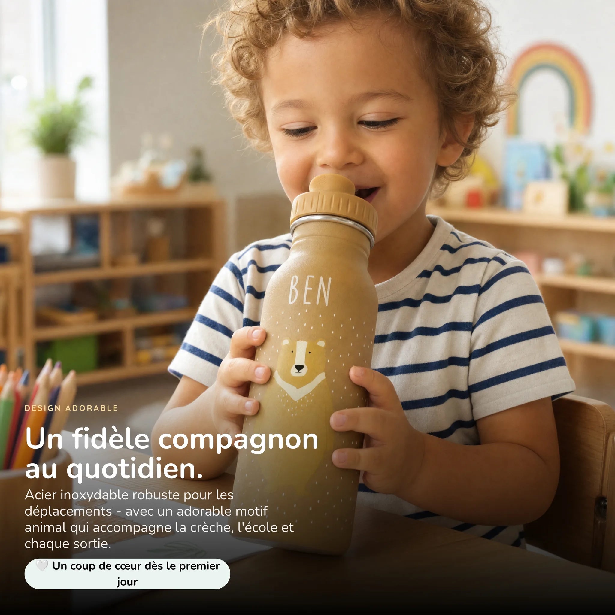 Gourde enfant 500 ml motif Ours, acier inoxydable personnalisé — Kidsmood