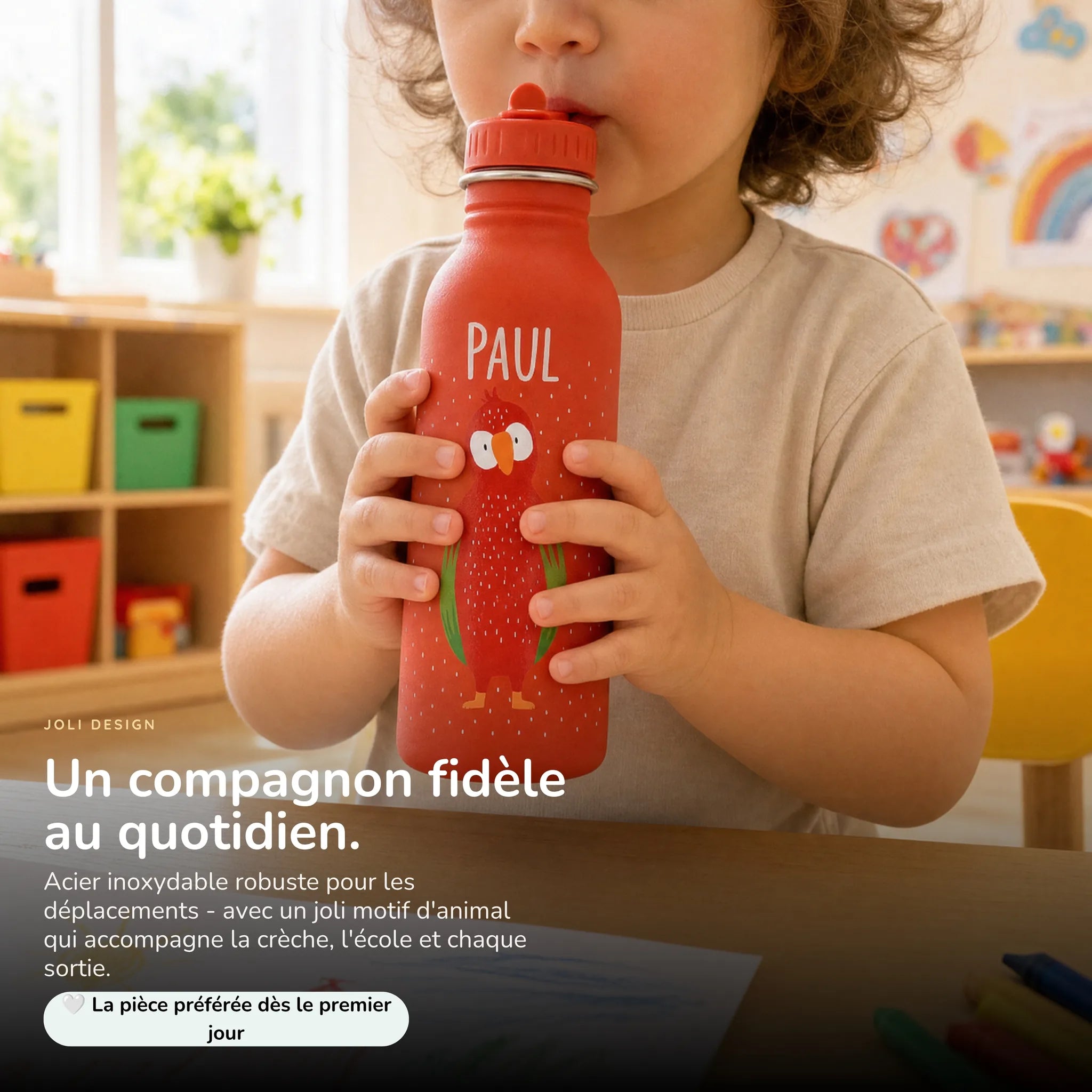 Gourde enfant 500 ml motif Perroquet, acier inoxydable personnalisé — Kidsmood