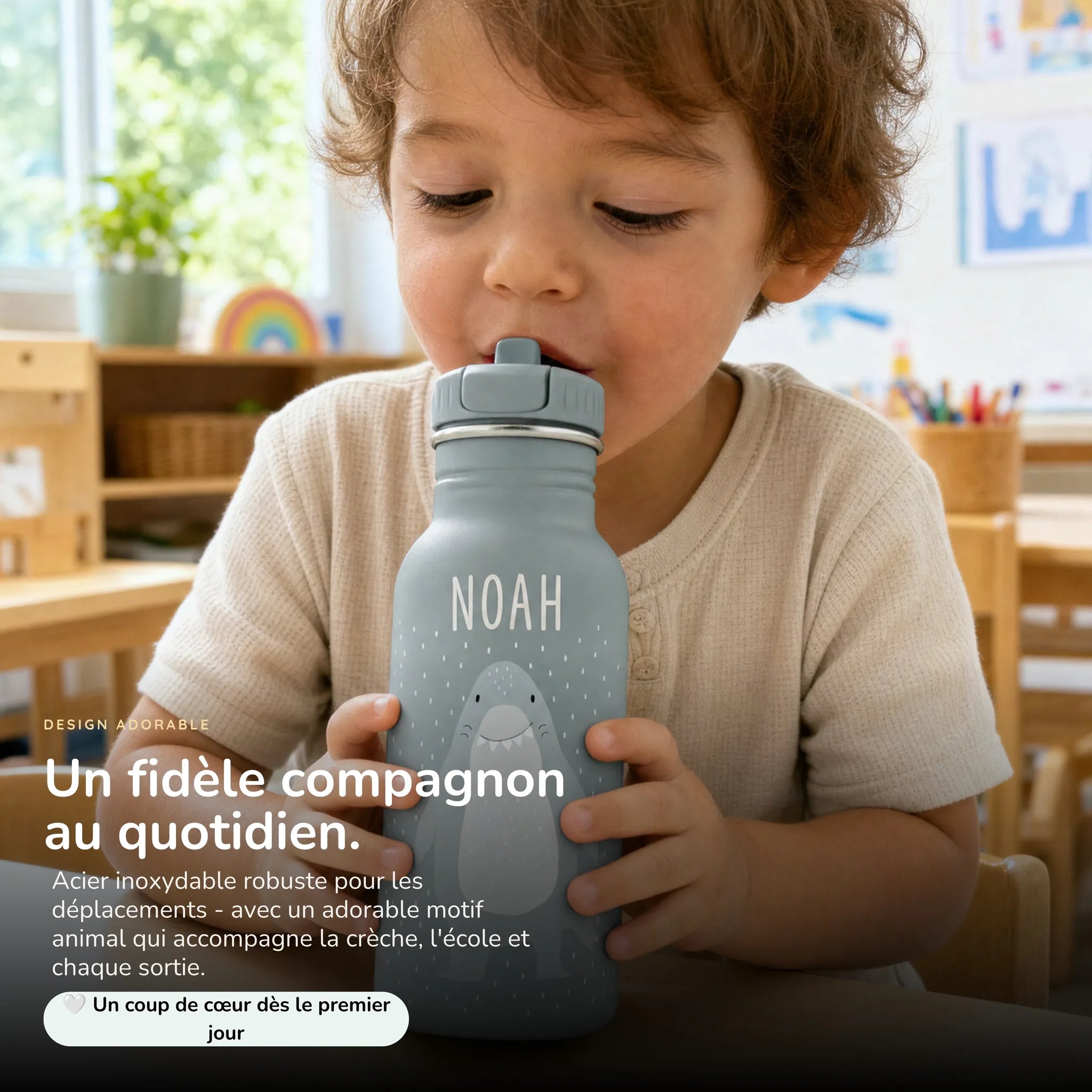 Gourde enfant 500 ml motif Requin, acier inoxydable personnalisé — Kidsmood