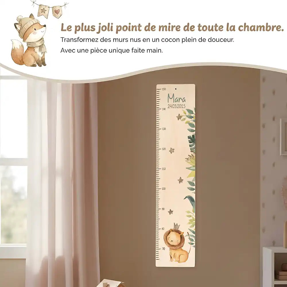 Toise enfant personnalisée Petit lion – jolie décoration murale pour la chambre d'enfant