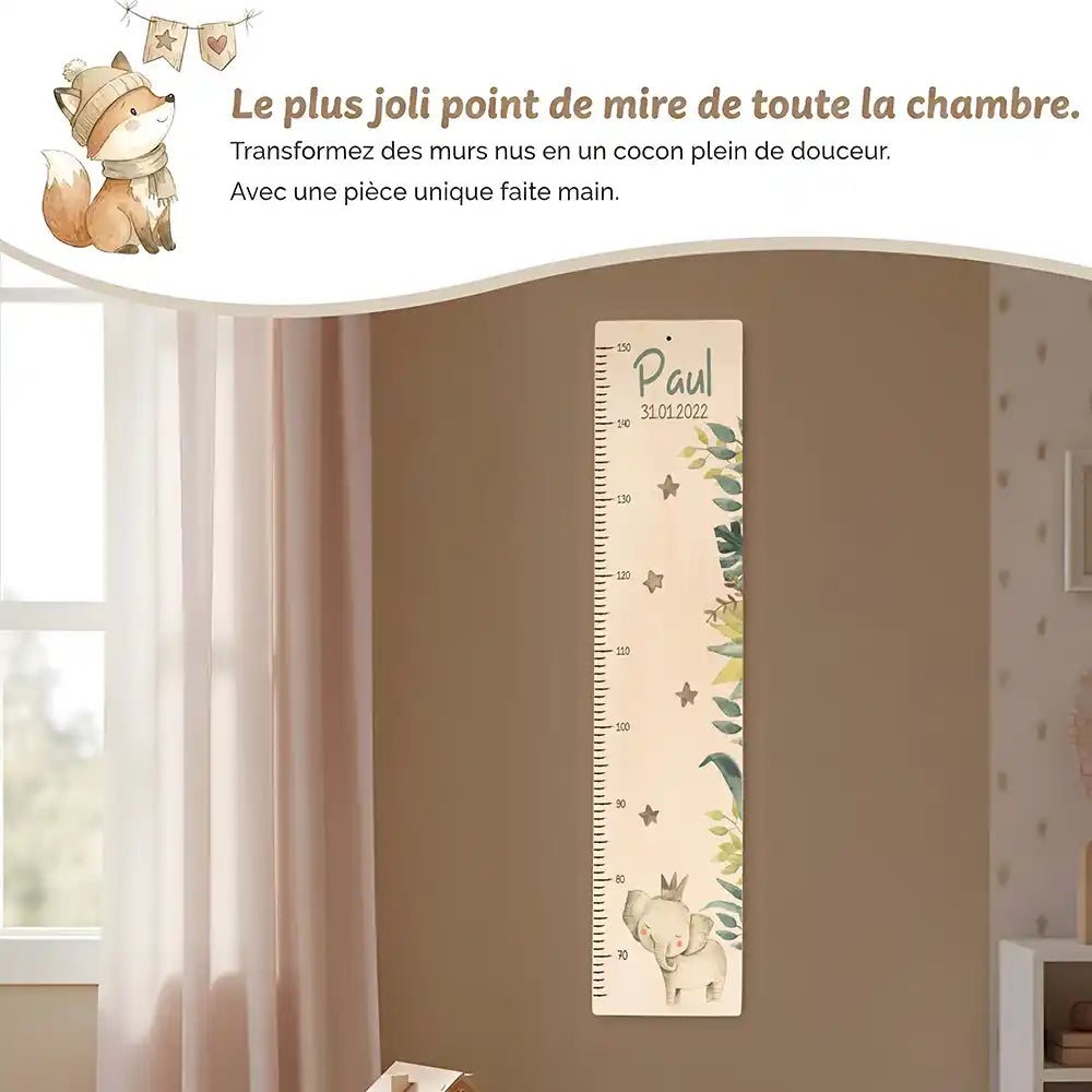 Toise enfant personnalisée Éléphant – jolie décoration murale pour la chambre d'enfant