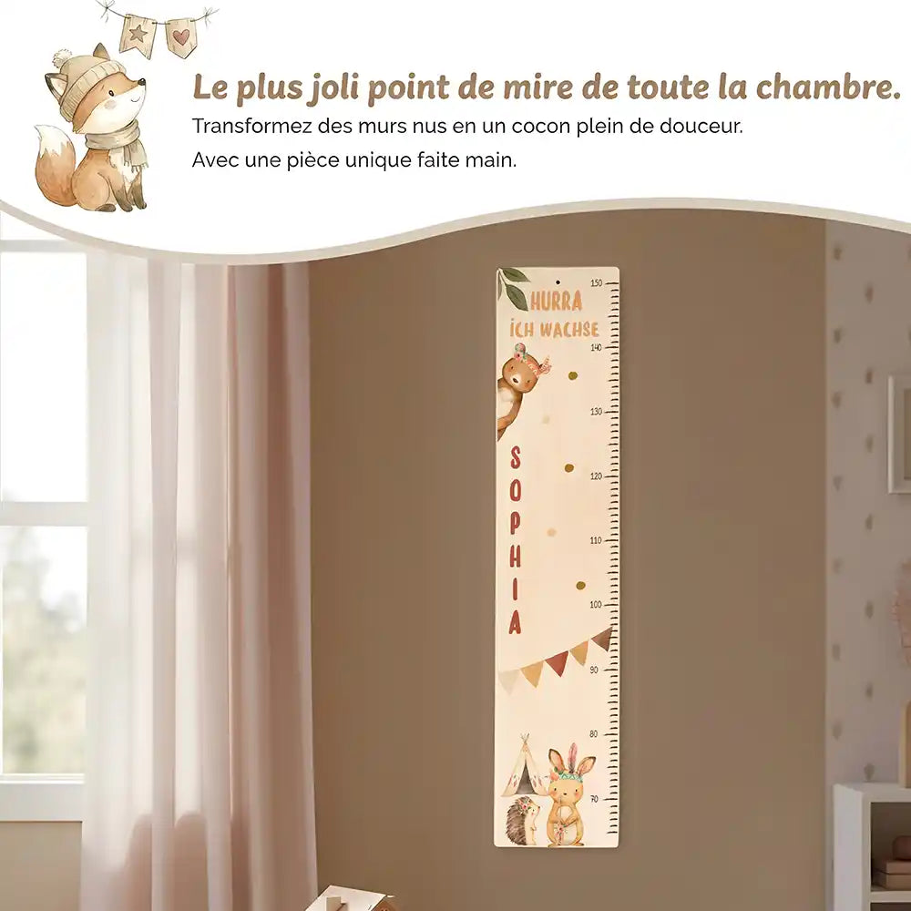 Toise enfant personnalisée Animaux de la jungle – jolie décoration murale pour la chambre d'enfant