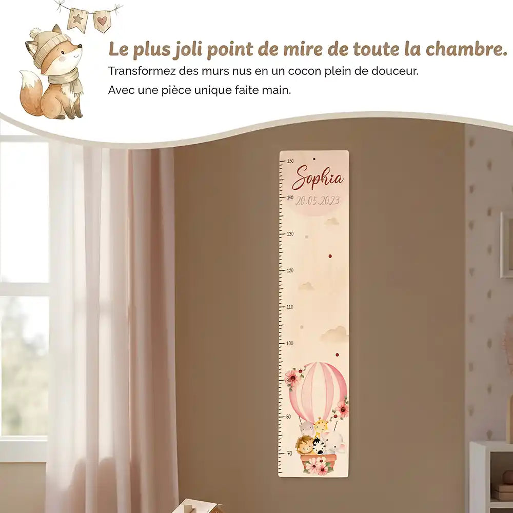 Toise enfant personnalisée Montgolfière – jolie décoration murale pour la chambre d'enfant
