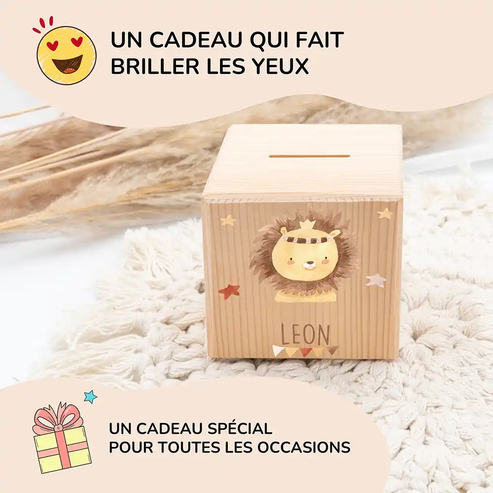 Tirelire personnalisée enfant pour un cadeau d'anniversaire, motif lion couronné — Kidsmood