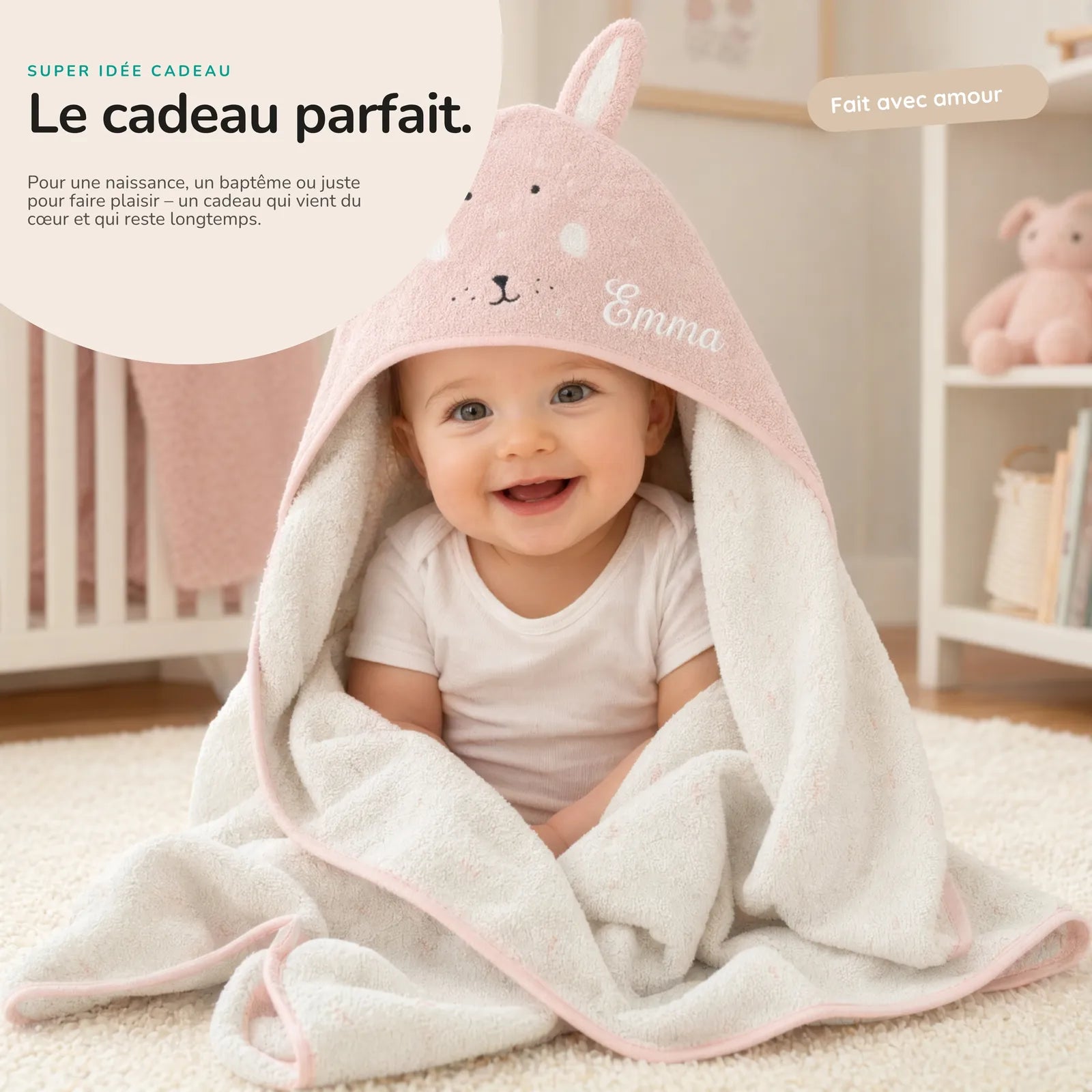 Cape de bain bébé motif Lapin, capuche animal — Kidsmood