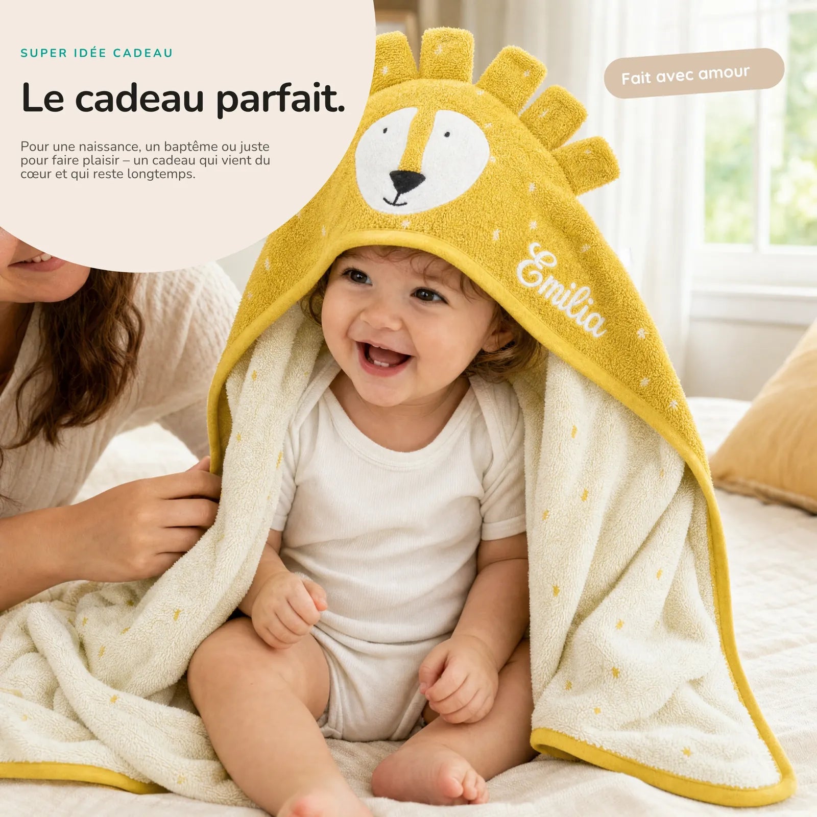 Cape de bain bébé motif Lion, capuche animal — Kidsmood