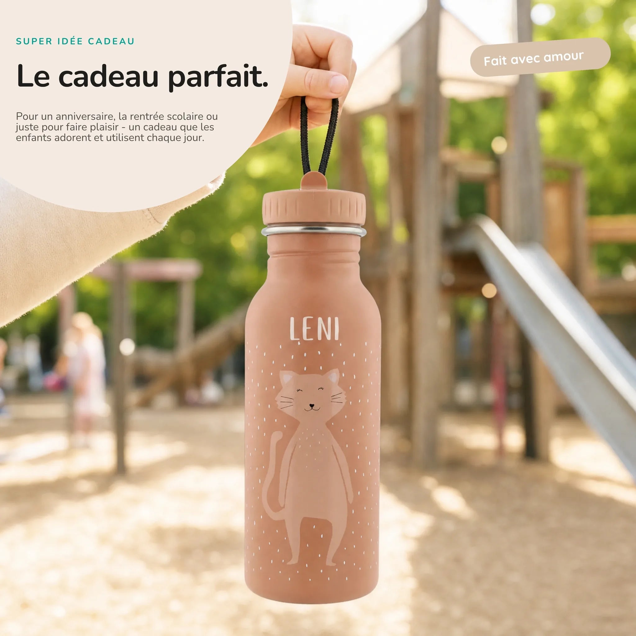 Gourde personnalisée prénom gravé au laser, motif Chat — Kidsmood