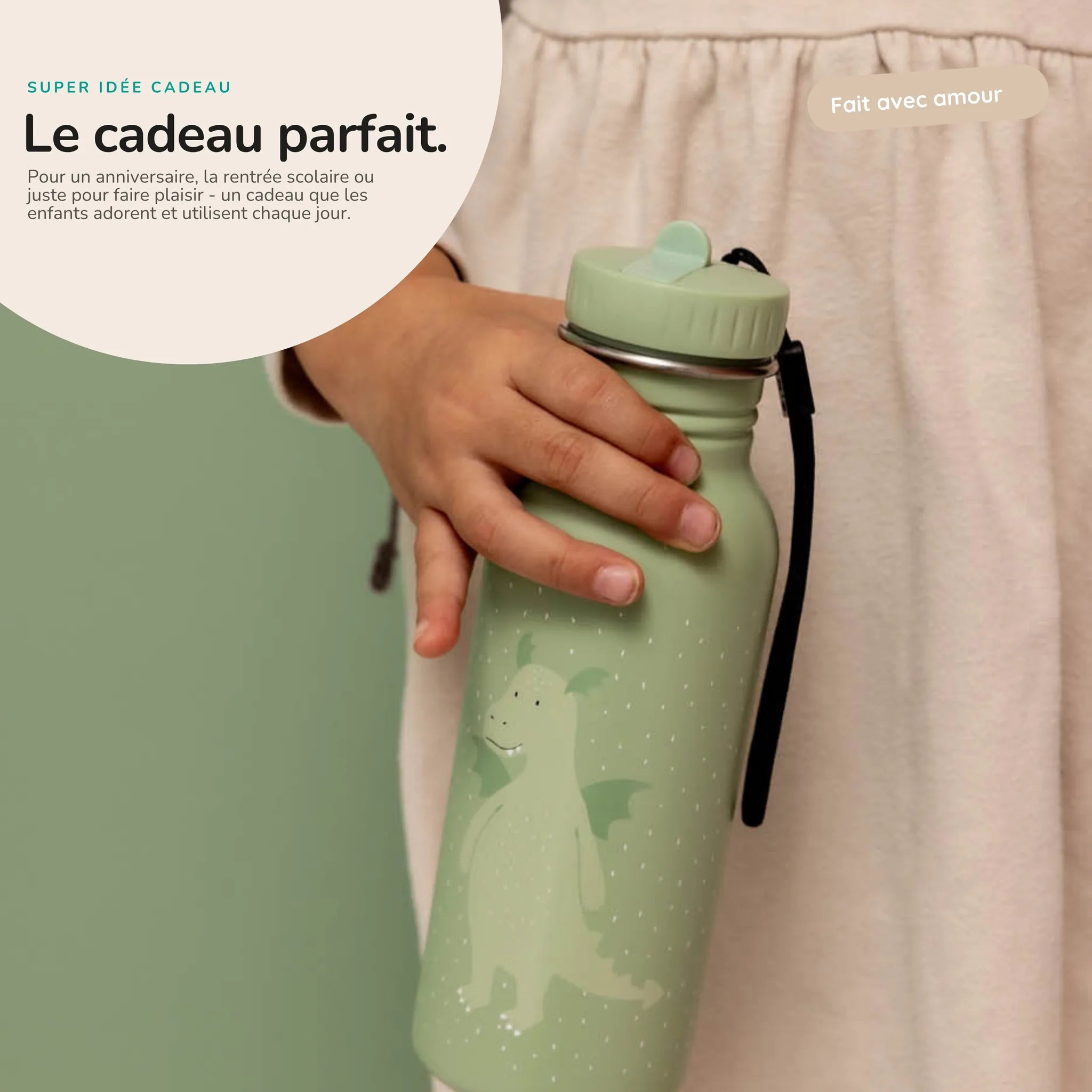 Gourde personnalisée prénom gravé au laser, motif Dragon — Kidsmood