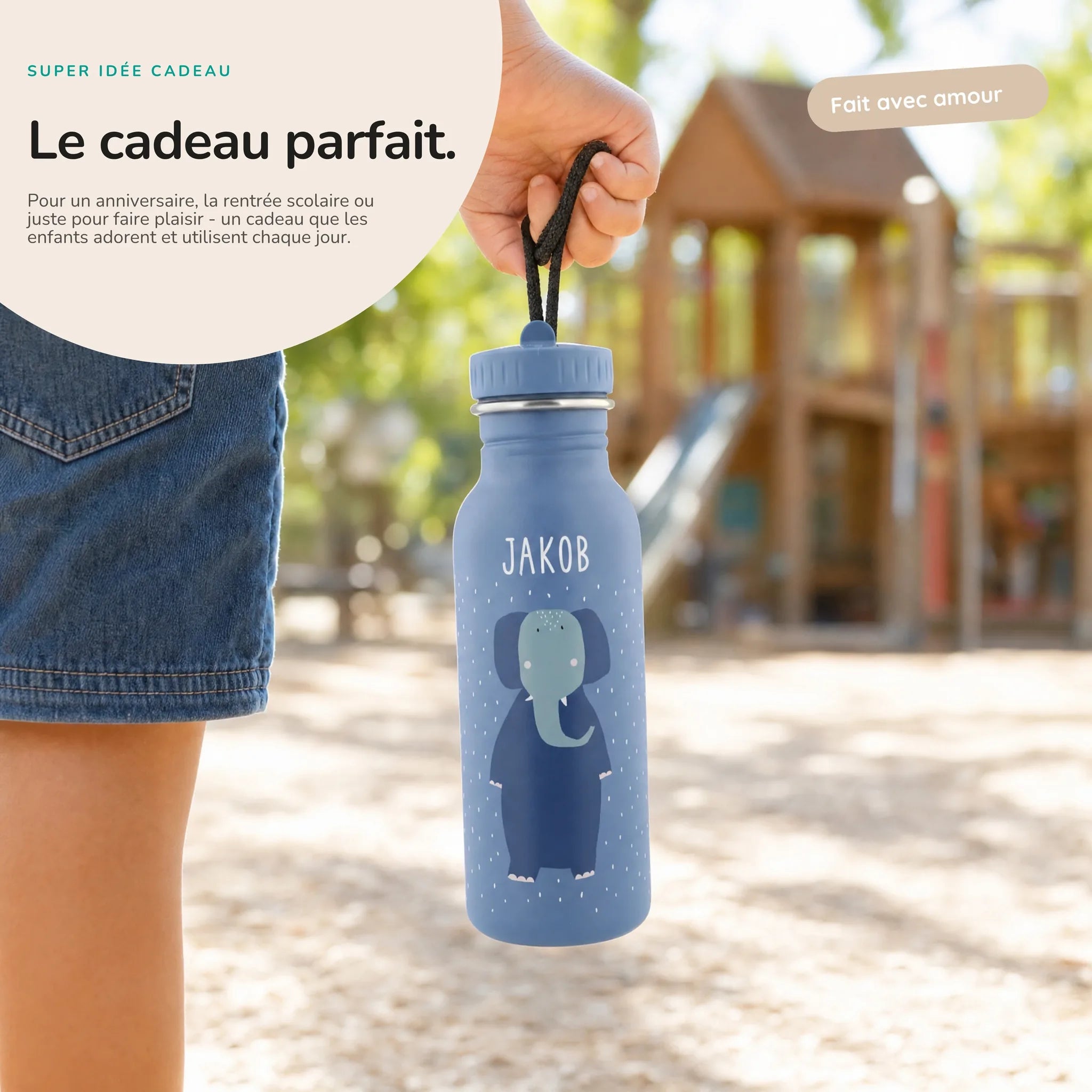 Gourde personnalisée prénom gravé au laser, motif Éléphant — Kidsmood