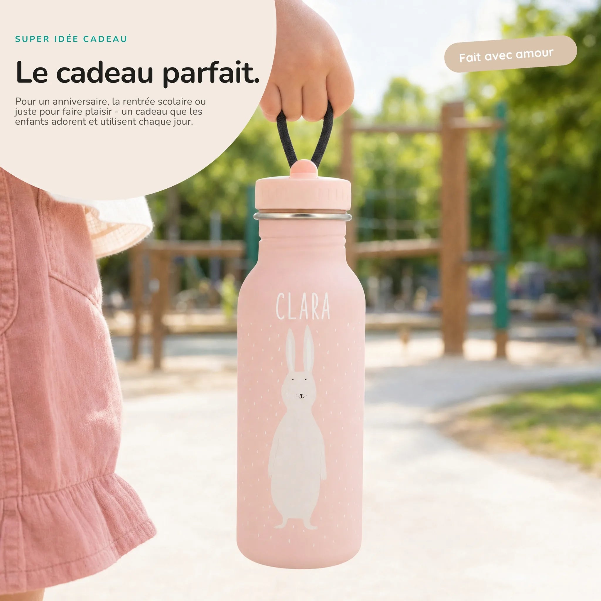 Gourde personnalisée prénom gravé au laser, motif Lapin — Kidsmood
