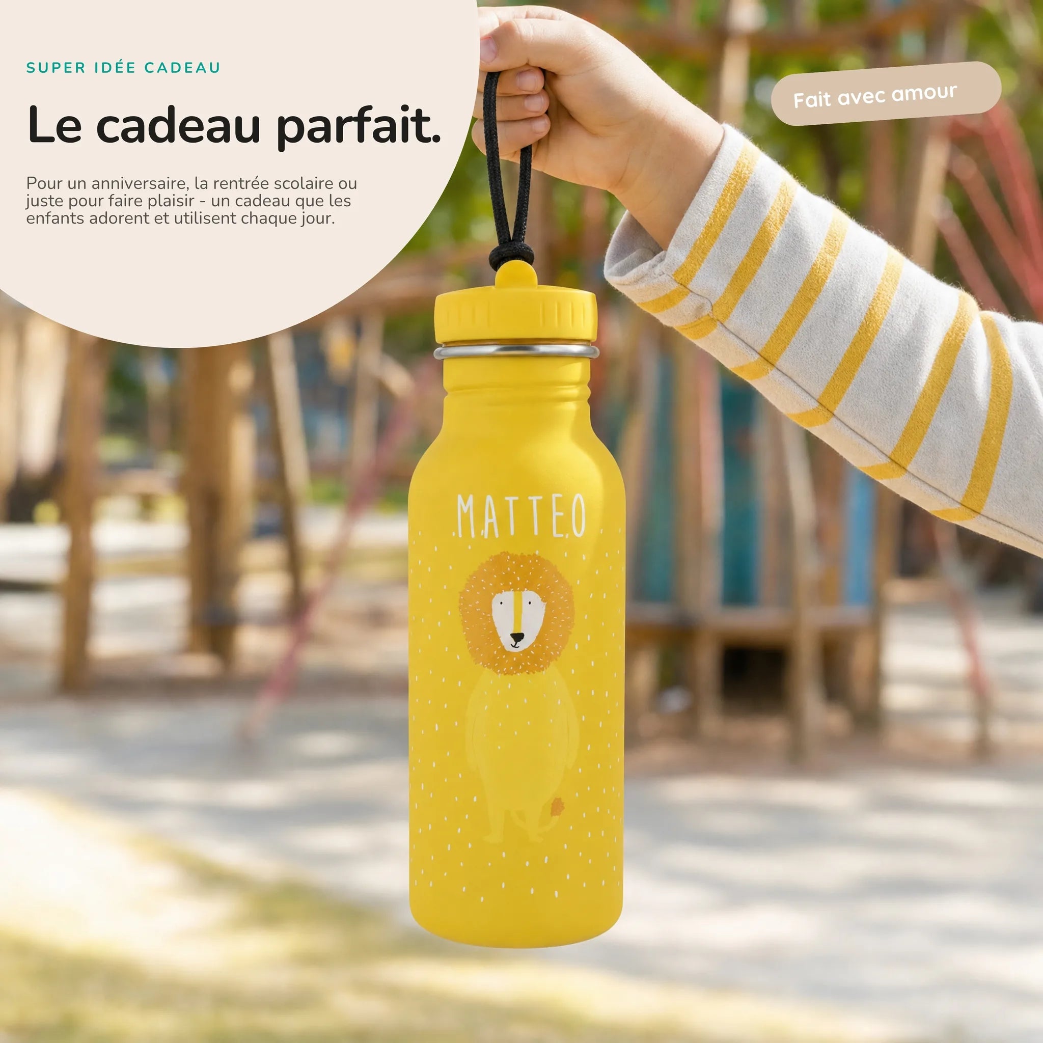 Gourde personnalisée prénom gravé au laser, motif Lion — Kidsmood