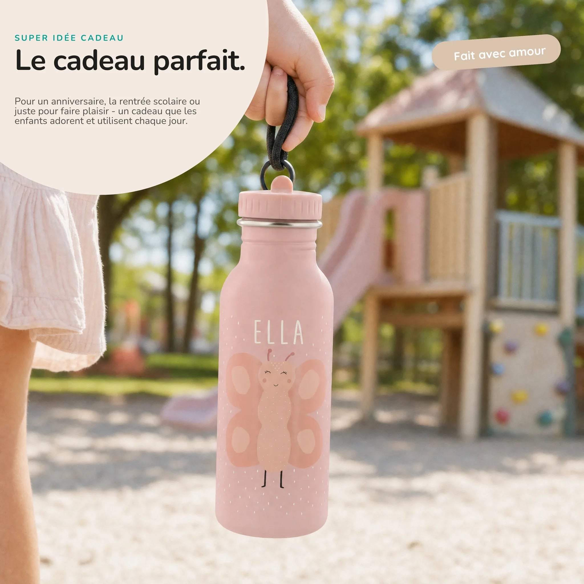 Gourde personnalisée prénom gravé au laser, motif Papillon — Kidsmood