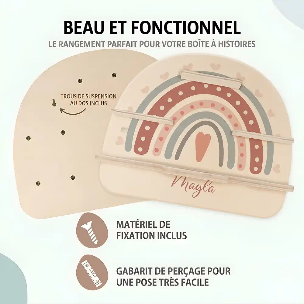Étagère Toniebox personnalisée Arc-en-ciel 6 – trous de suspension, matériel de fixation et gabarit de perçage