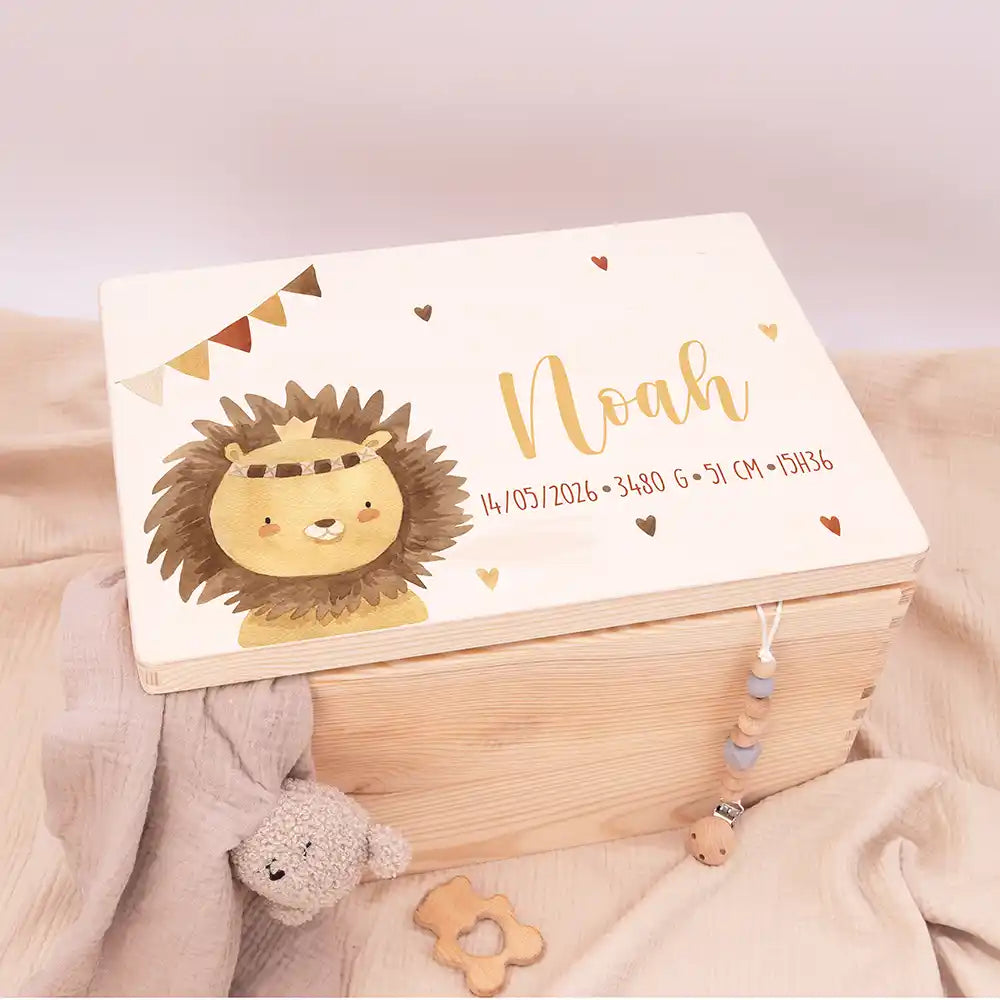 Boîte à souvenirs bébé personnalisée – Petit lion