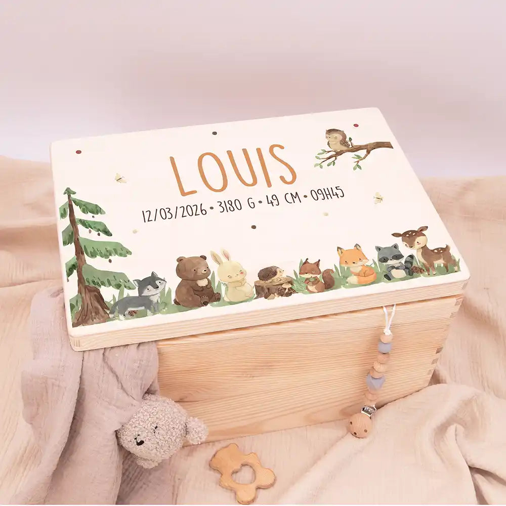 Boîte à souvenirs bébé personnalisée – Animaux de la forêt