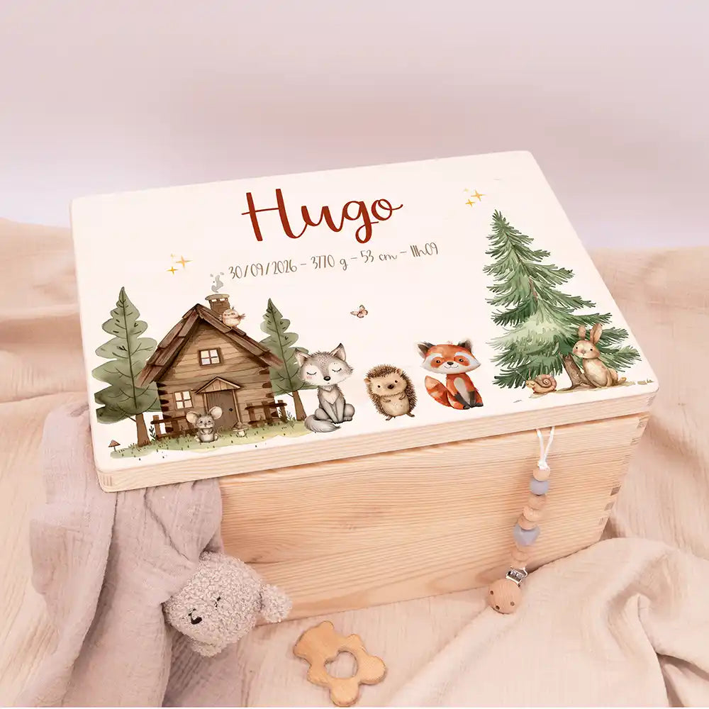 Boîte à souvenirs bébé personnalisée – Cabane de la forêt