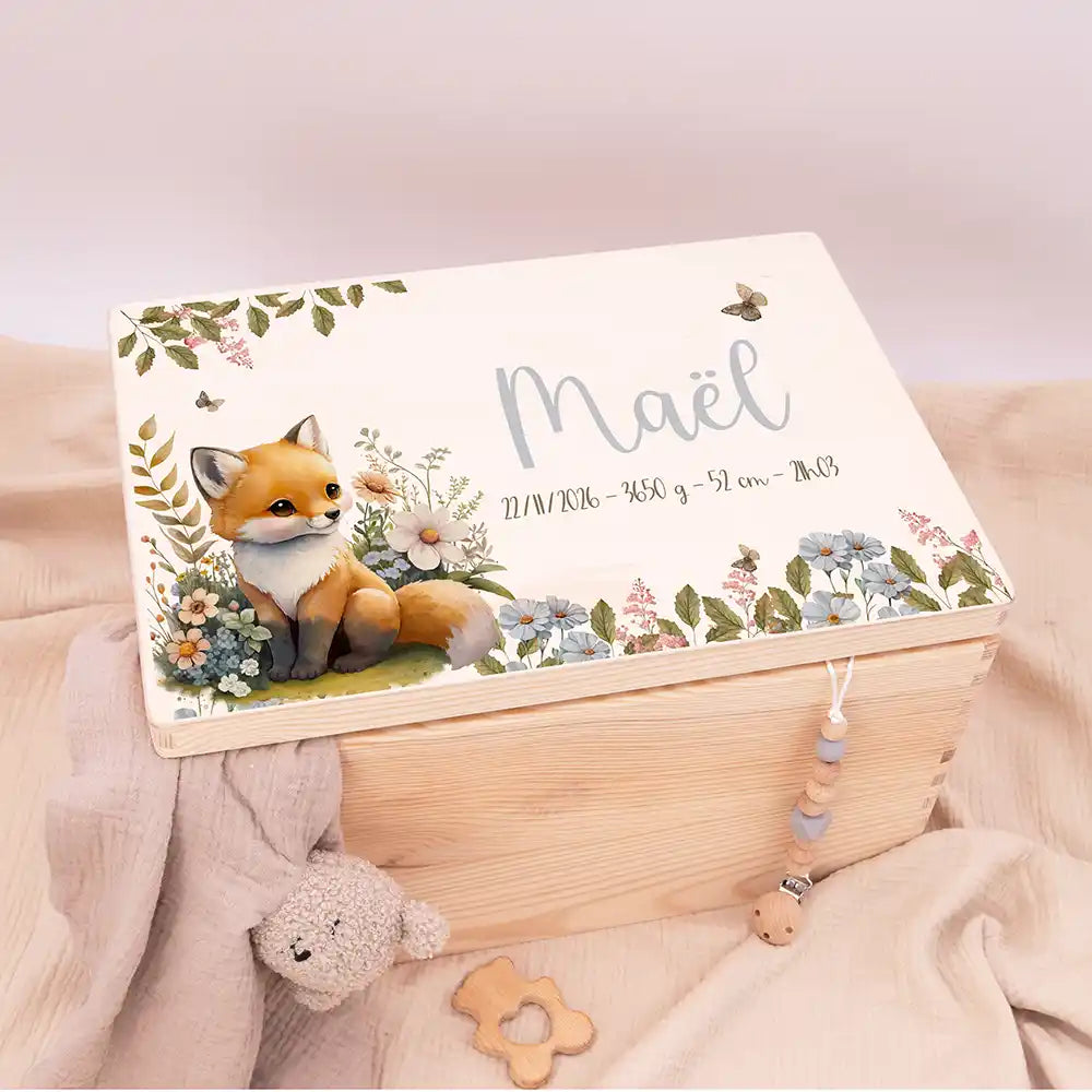 Boîte à souvenirs bébé personnalisée – Bébé renard