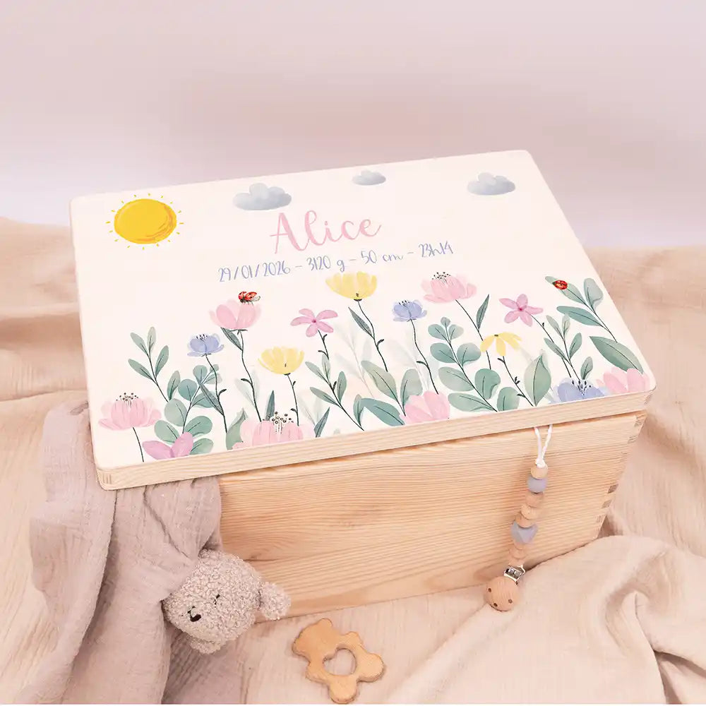 Boîte à souvenirs bébé personnalisée – Fleurs sauvages