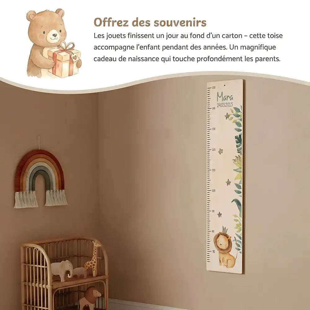 Toise enfant personnalisée Petit lion – idée cadeau de naissance ou de baptême