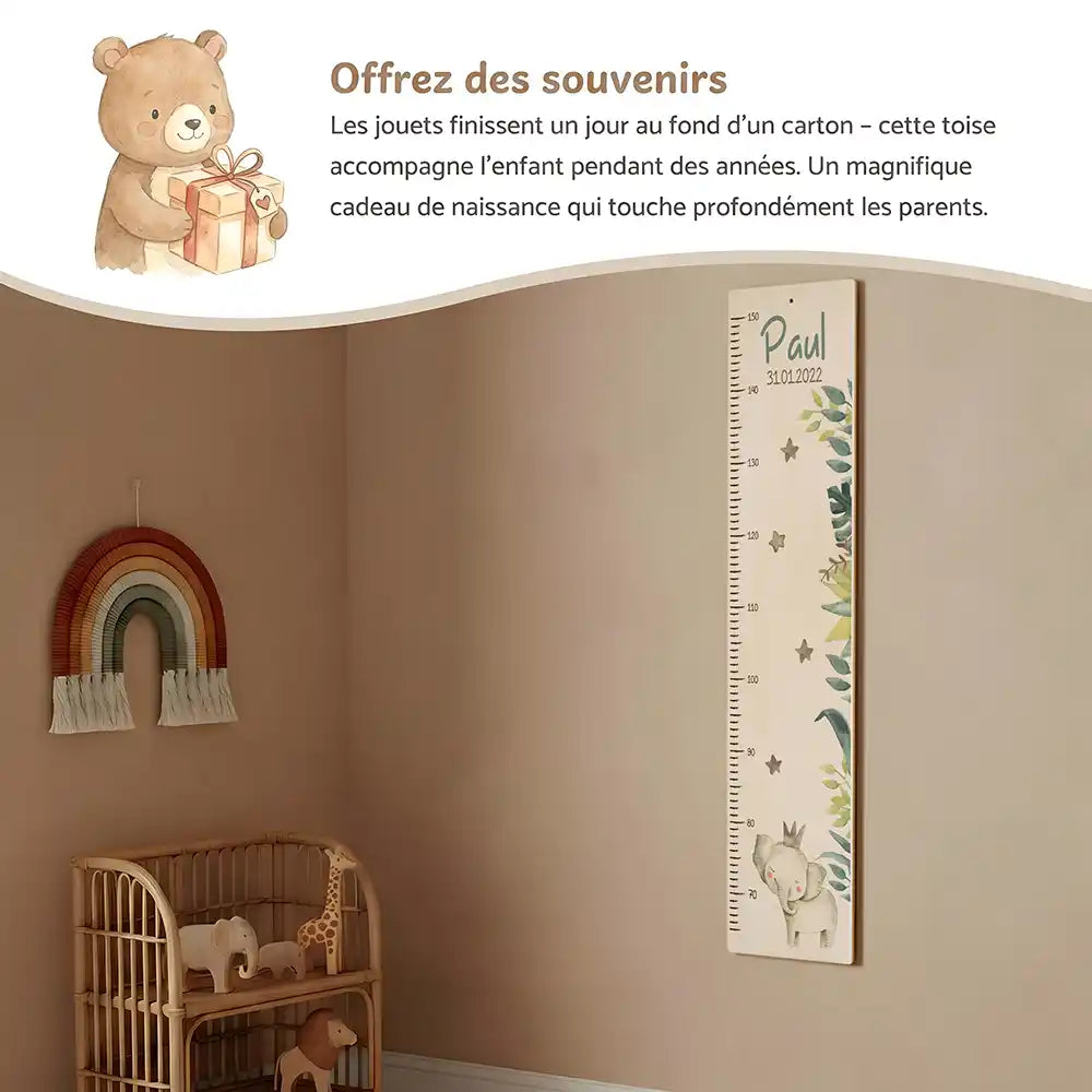 Toise enfant personnalisée Éléphant – idée cadeau de naissance ou de baptême