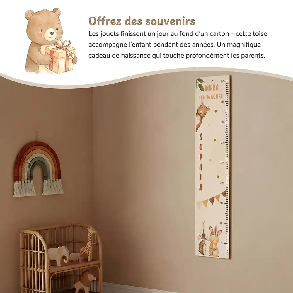 Toise enfant personnalisée Animaux de la jungle – idée cadeau de naissance ou de baptême