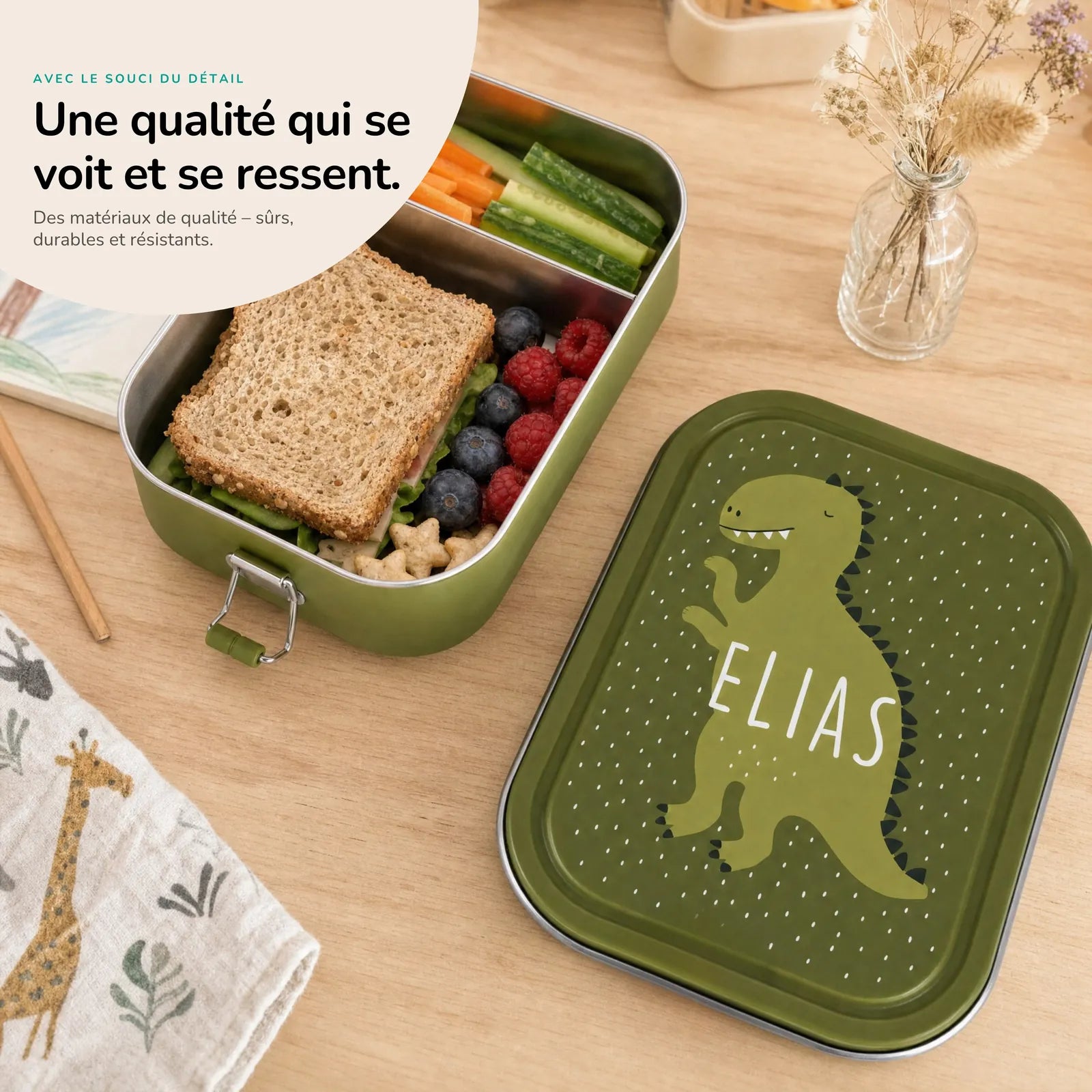 Boîte à goûter enfant Dino personnalisée — Kidsmood