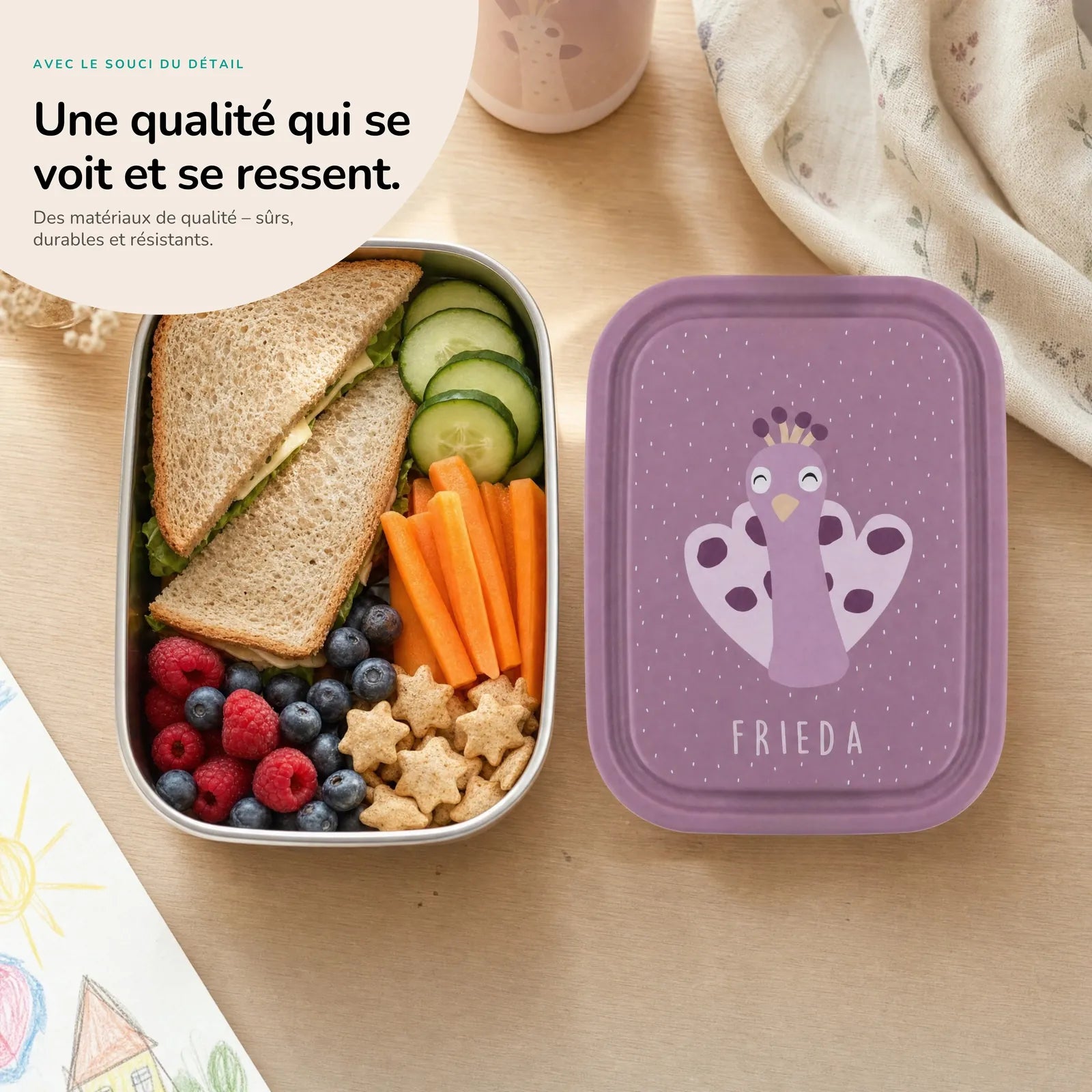 Boîte à goûter enfant Paon personnalisée — Kidsmood