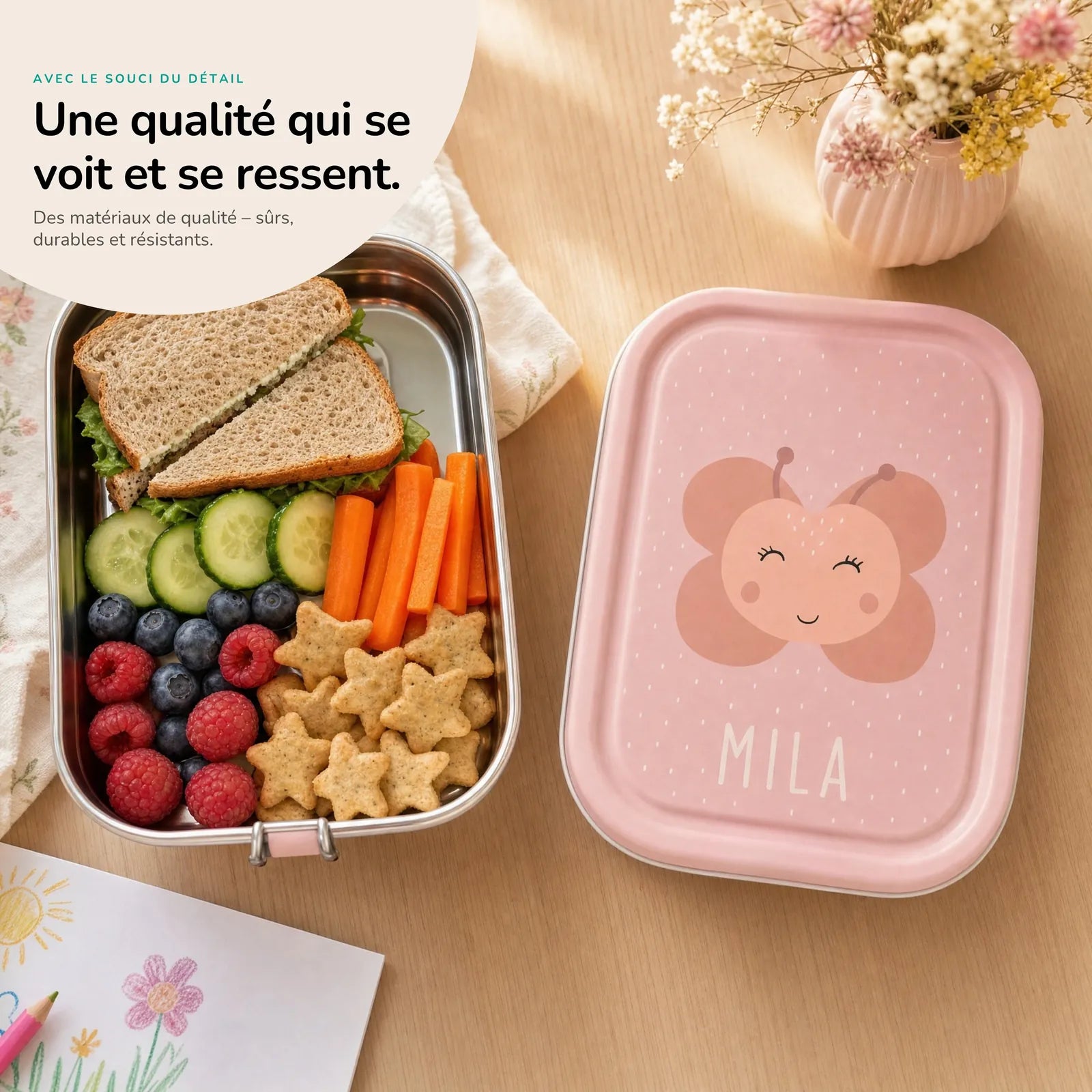Boîte à goûter enfant Papillon personnalisée — Kidsmood