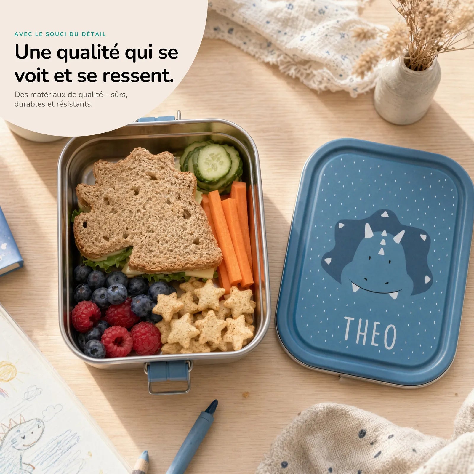 Boîte à goûter enfant Tricératops personnalisée — Kidsmood