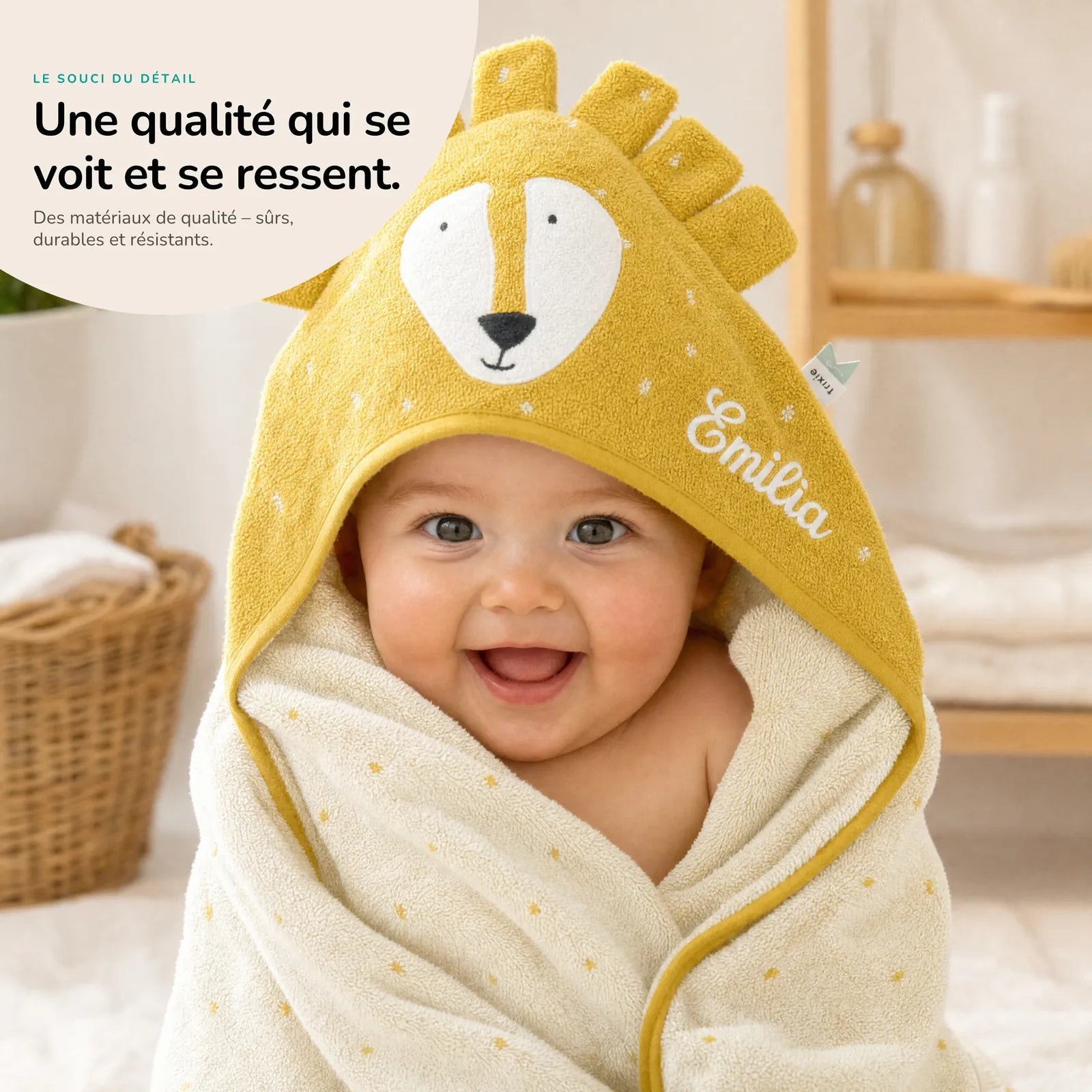 Cape de bain naissance Lion 75 x 75 cm personnalisée — Kidsmood