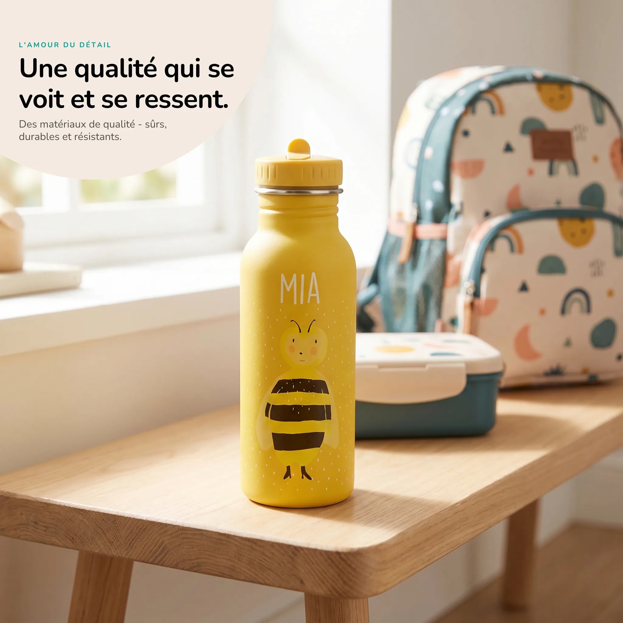 Gourde inox enfant motif Abeille, acier robuste — Kidsmood