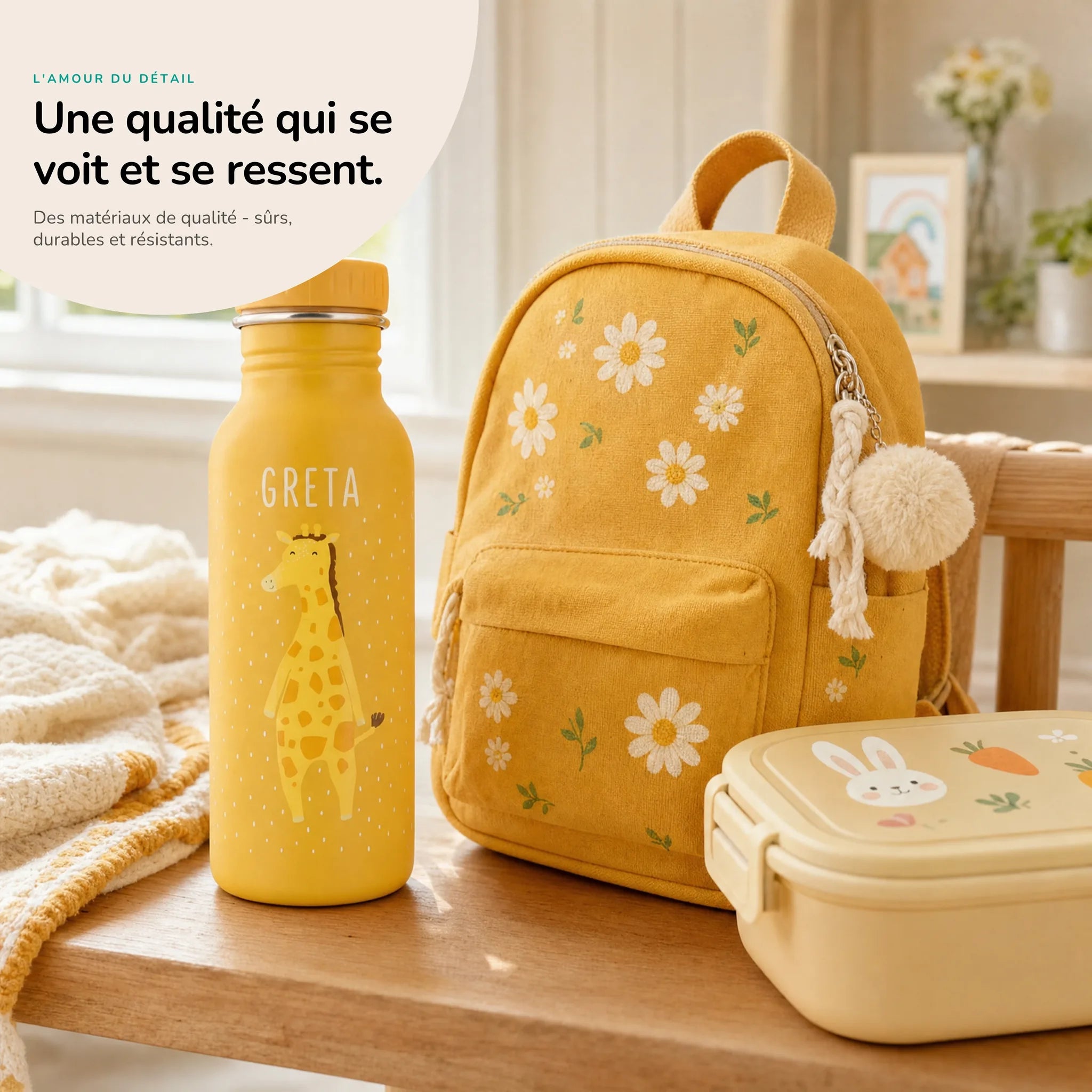 Gourde inox enfant motif Girafe, acier robuste — Kidsmood
