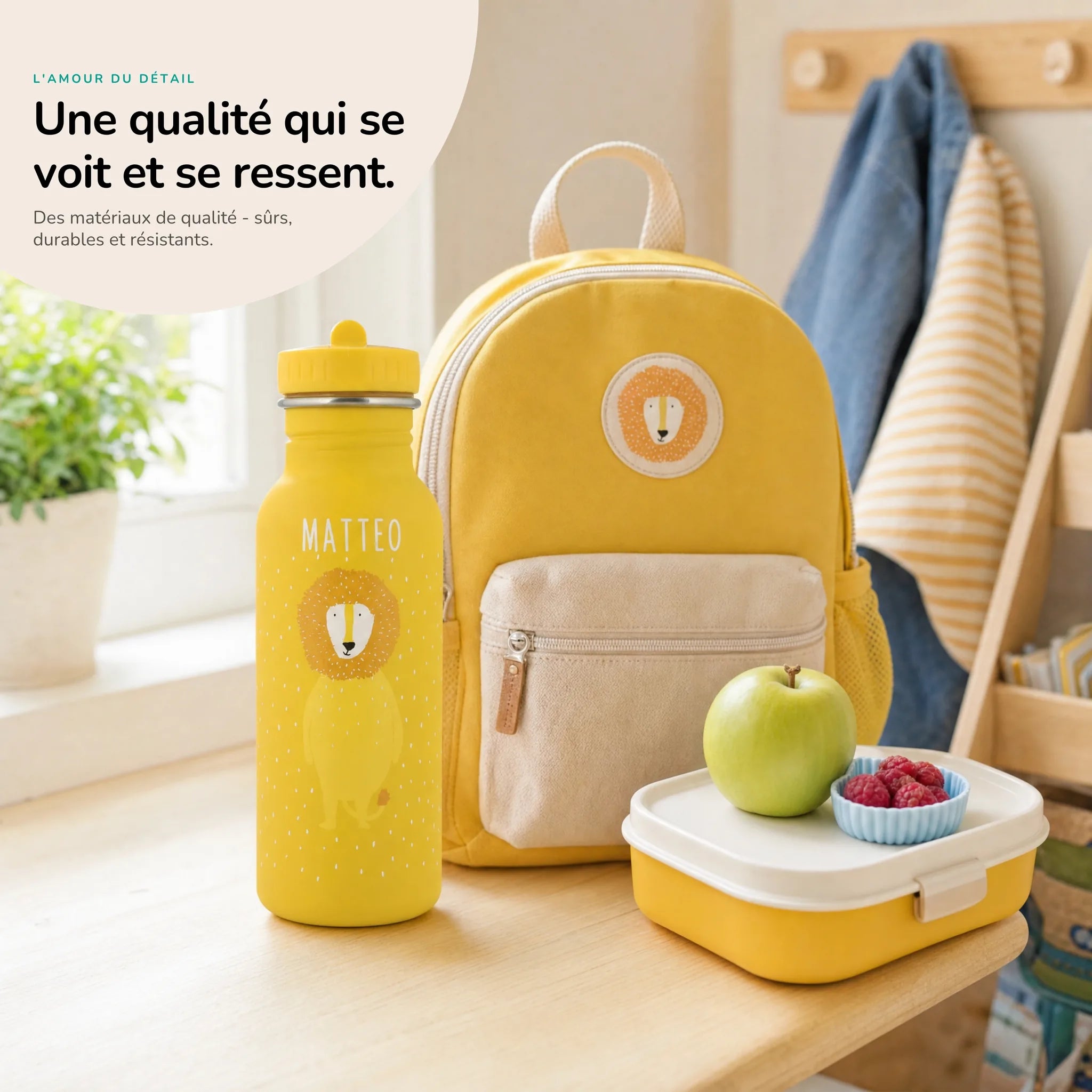Gourde inox enfant motif Lion, acier robuste — Kidsmood