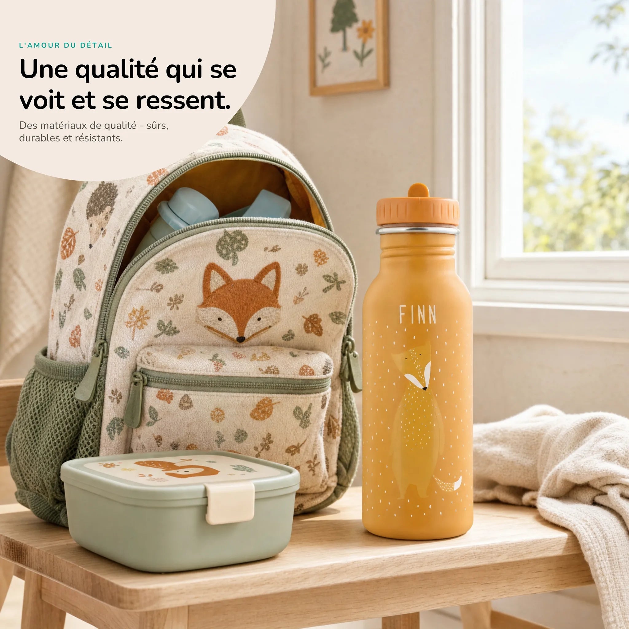 Gourde inox enfant motif Renard, acier robuste — Kidsmood