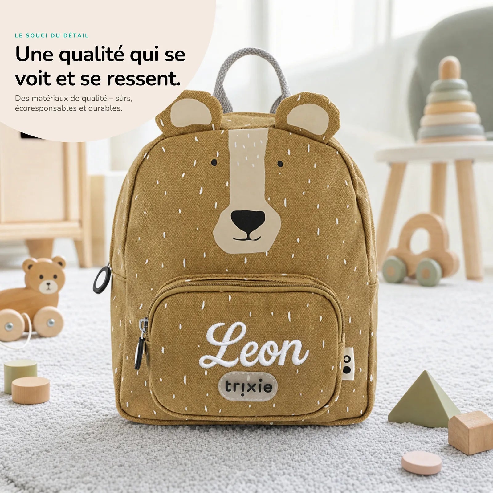 Sac à dos crèche Ours personnalisé, matières durables — Kidsmood