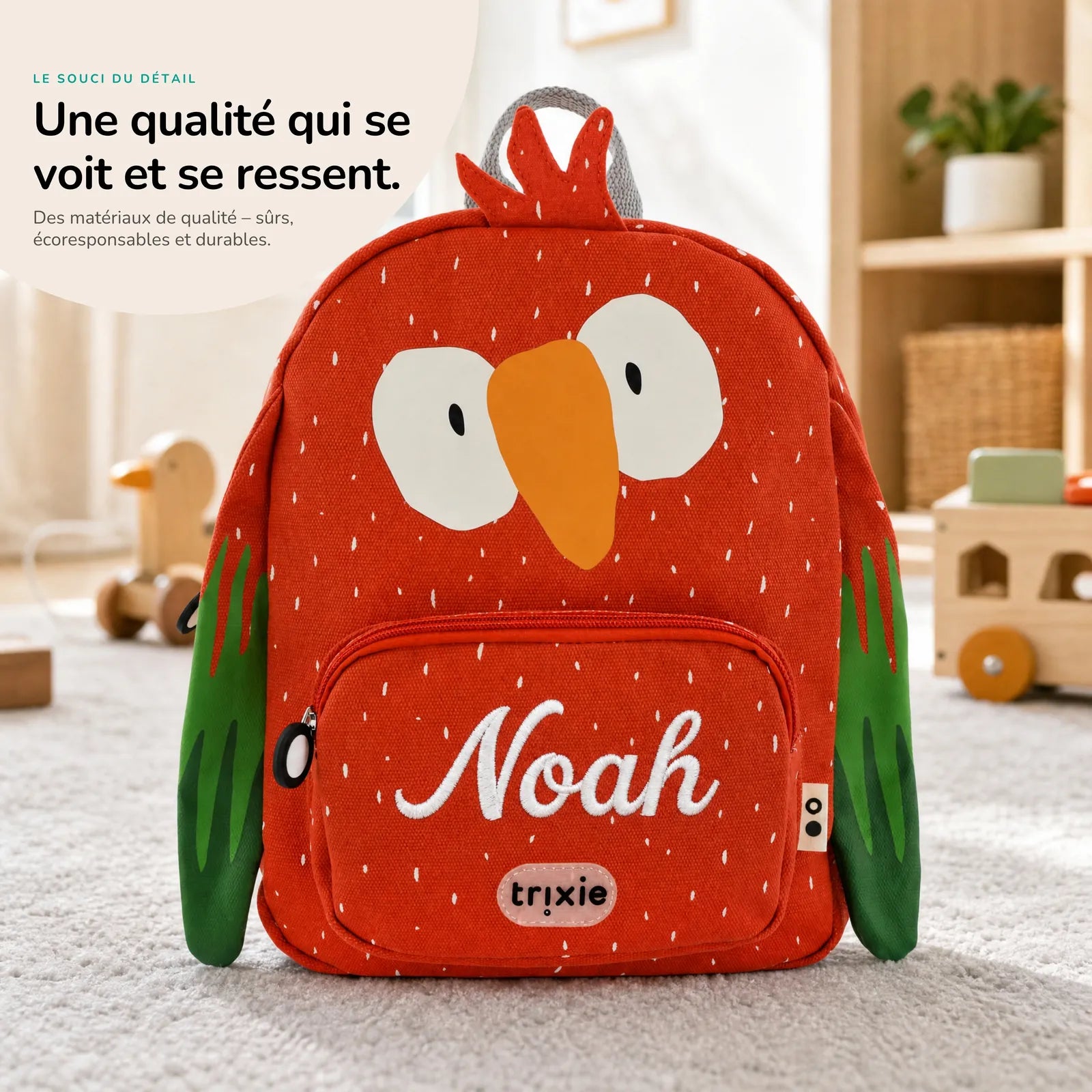 Sac à dos crèche Perroquet personnalisé, matières durables — Kidsmood