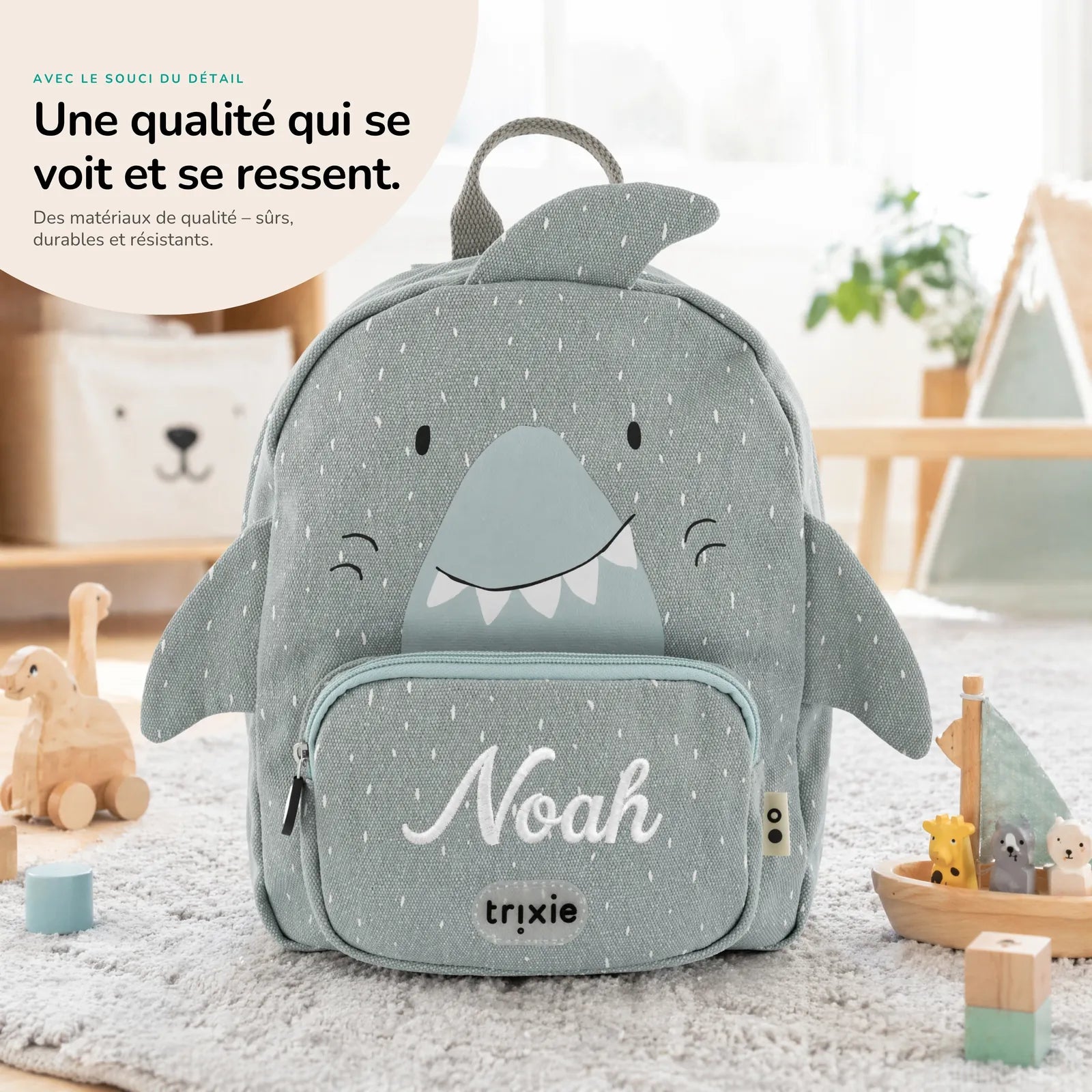 Sac à dos crèche Requin personnalisé, matières durables — Kidsmood
