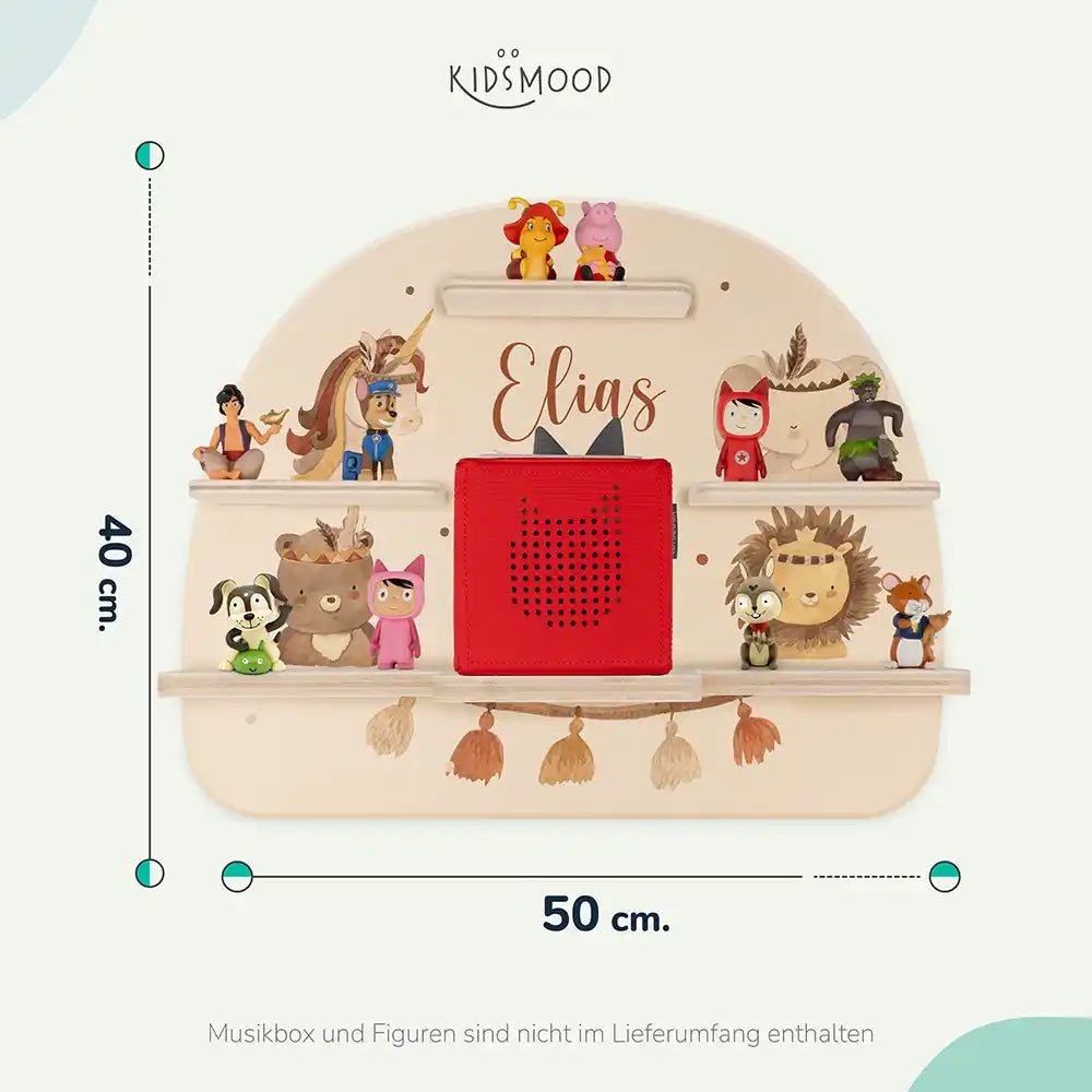 Étagère Toniebox personnalisée Animaux boho – dimensions 50 x 40 cm