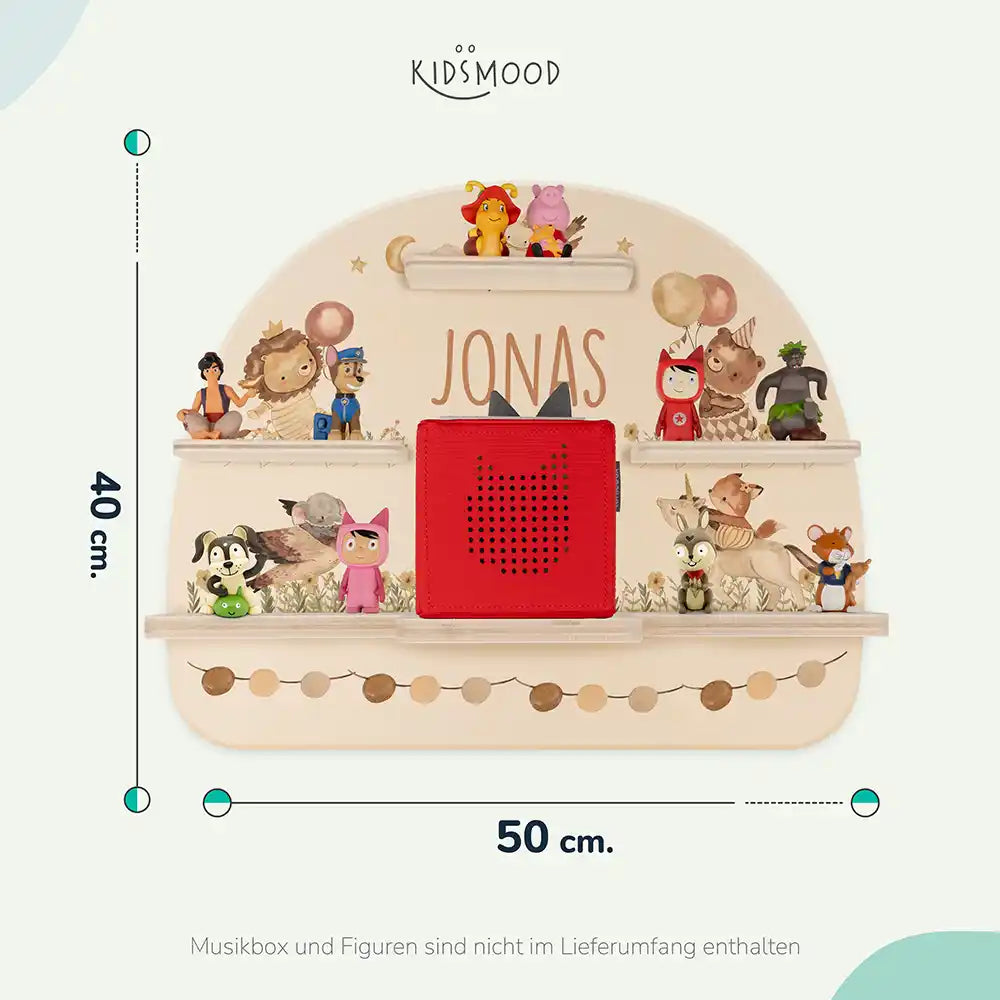 Étagère Toniebox personnalisée Animaux en fête – dimensions 50 x 40 cm