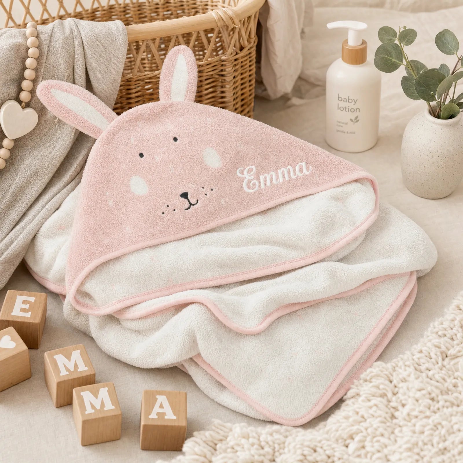 Cape de bain naissance Lapin 75 x 75 cm personnalisée — Kidsmood