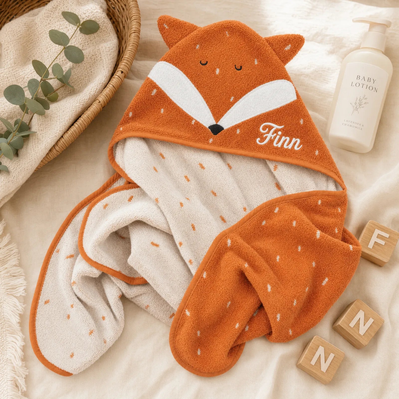 Cape de bain naissance Renard 75 x 75 cm personnalisée — Kidsmood