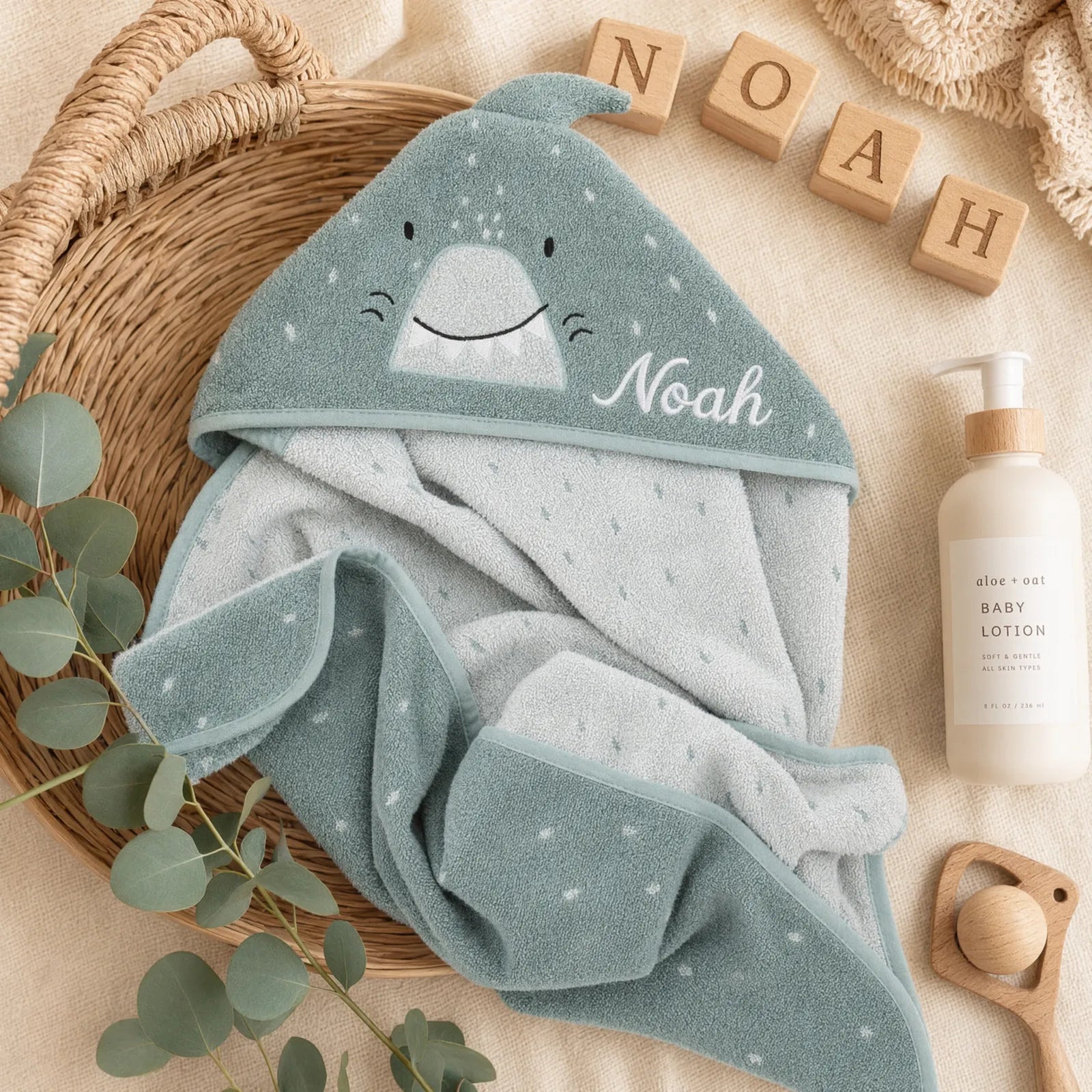 Cape de bain naissance Requin 75 x 75 cm personnalisée — Kidsmood