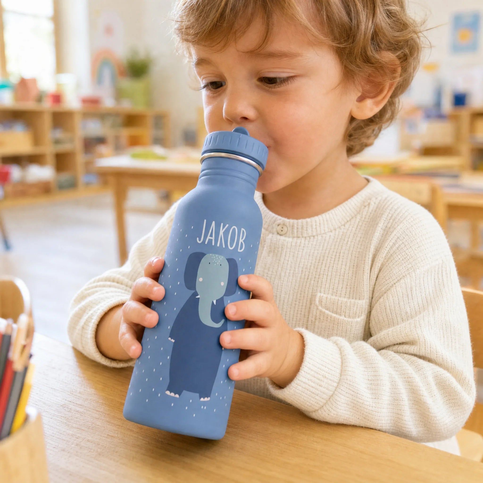 Gourde 350 ml avec cordon de transport, motif Éléphant — Kidsmood