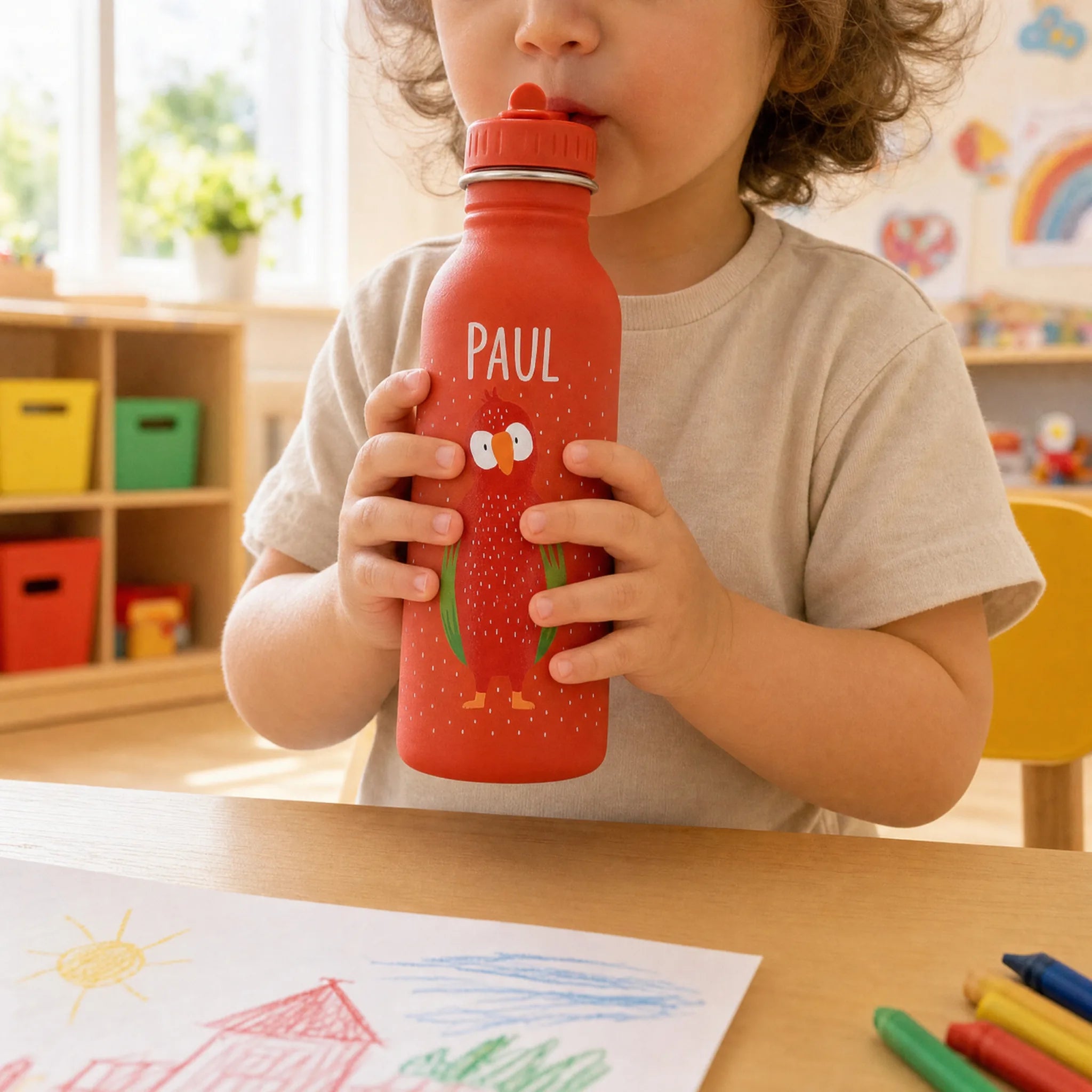 Gourde 350 ml avec cordon de transport, motif Perroquet — Kidsmood