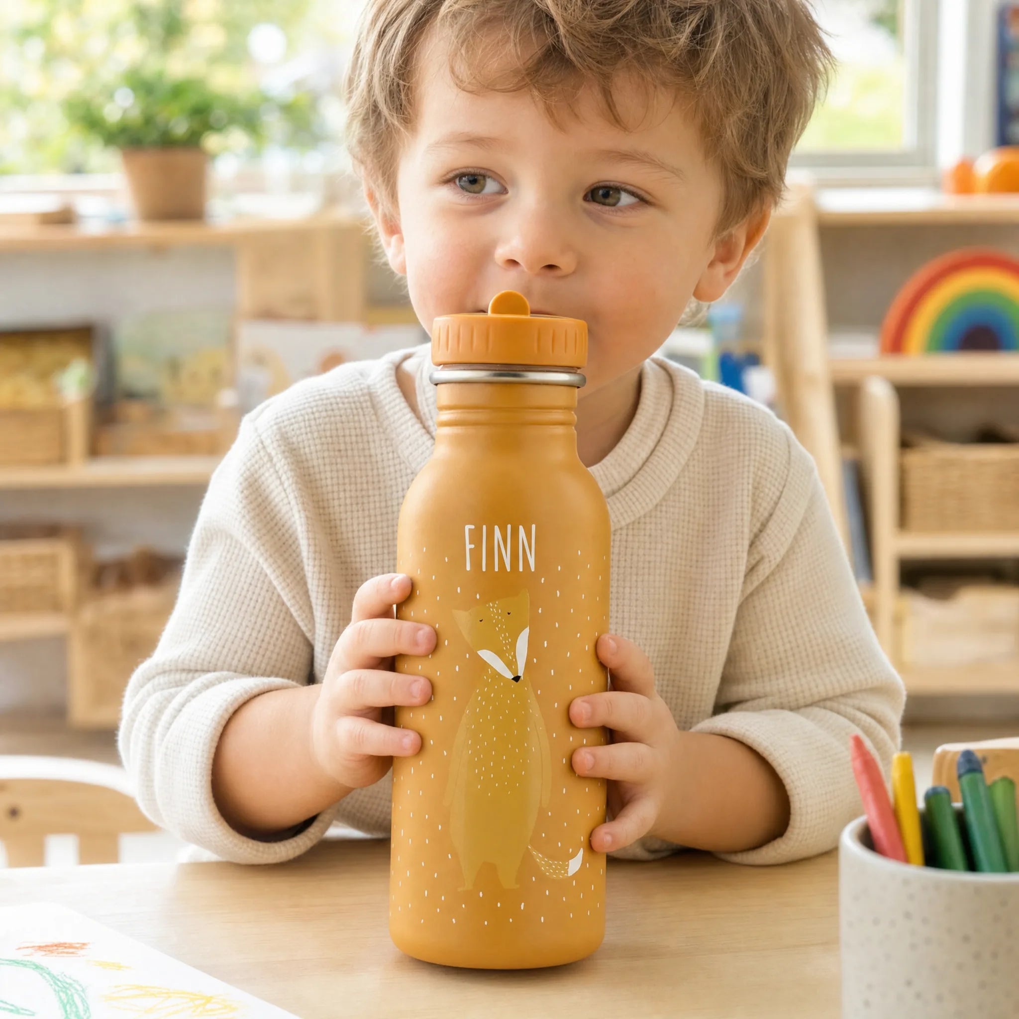 Gourde 350 ml avec cordon de transport, motif Renard — Kidsmood